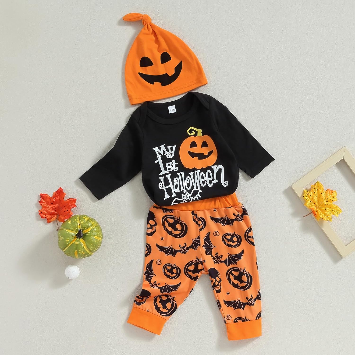 My First Halloween Baby Boy Outfit Newborn Long Sleeve Romper Pants Hat Baby Pumpkin Clothes Fall Winter Clothes - Image 4