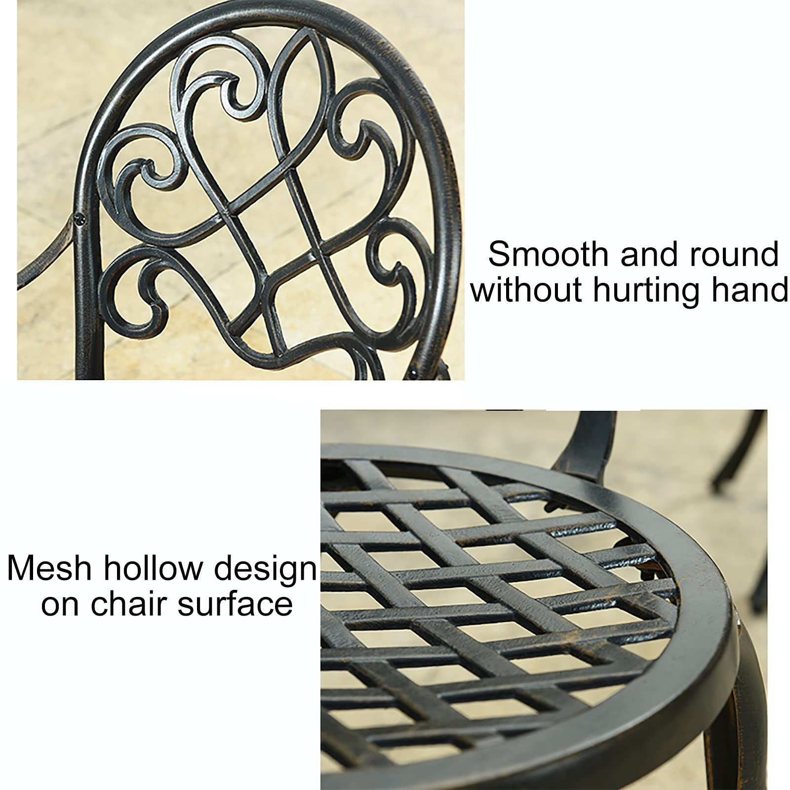 3 Pezzi Set da Bistrot con Secchiello per Il Ghiaccio Rimovibile - Set Mobili da Giardino in Fusione di Alluminio - Set Tavolo e Sedie da Giardino per Veranda, Cortile, Balcone, Giardino