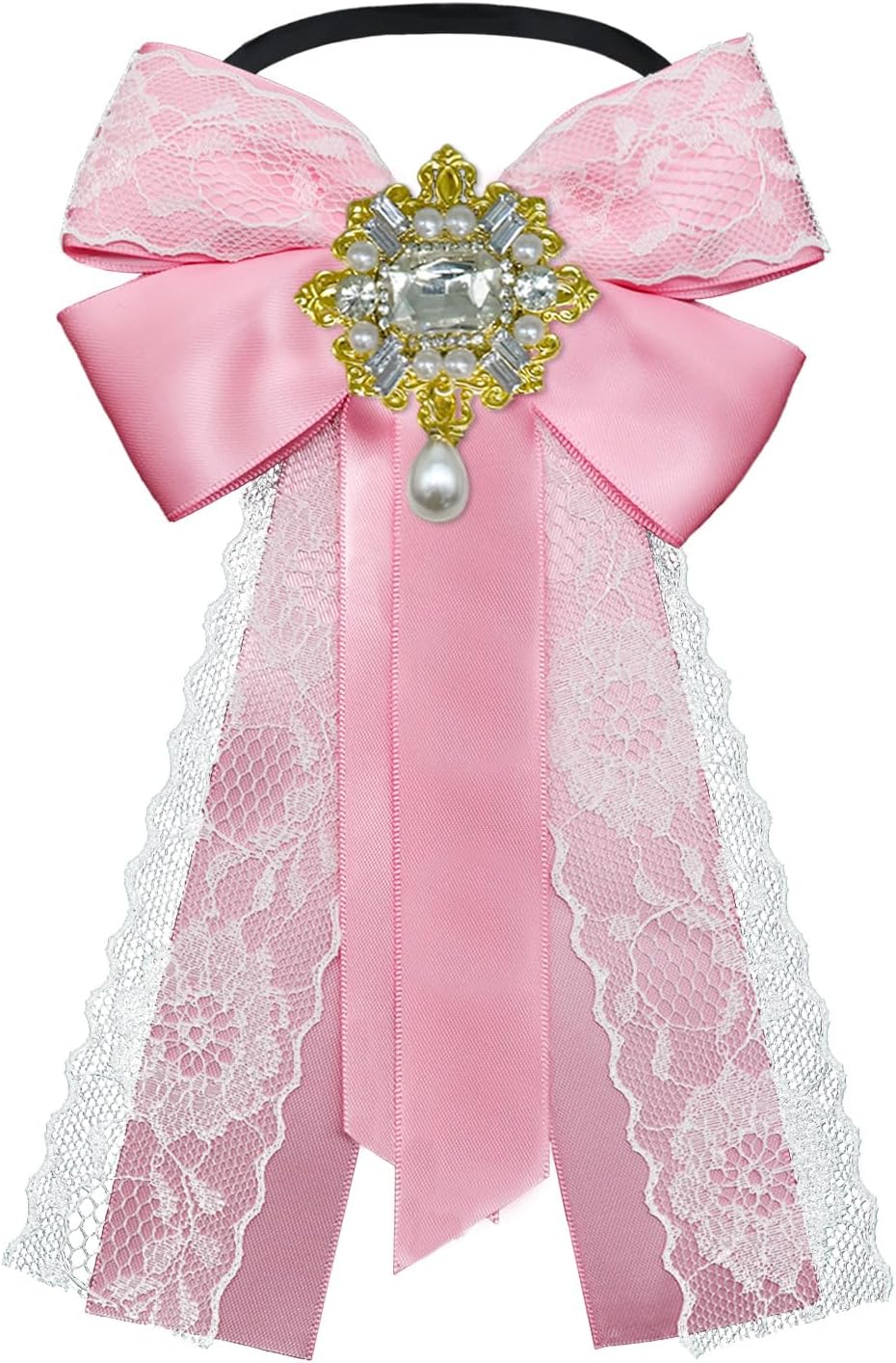 Bow Ties for Women, Pearl Bow Tie Pre-tied Bowties with Lace, Prom