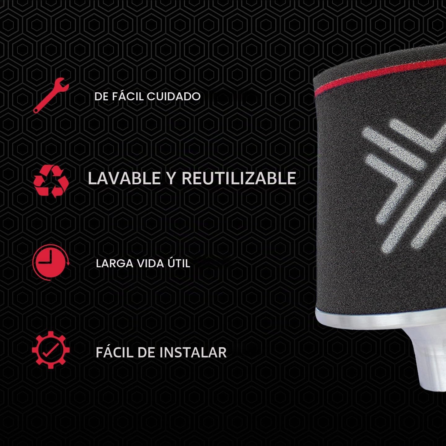 Pipercross Filtro Aire Universal 75mm Diám. Int, C0182 | Filtración alto flujo, Lavable y reutilizable, Fácil instalación, Respuesta acelerador mejorada