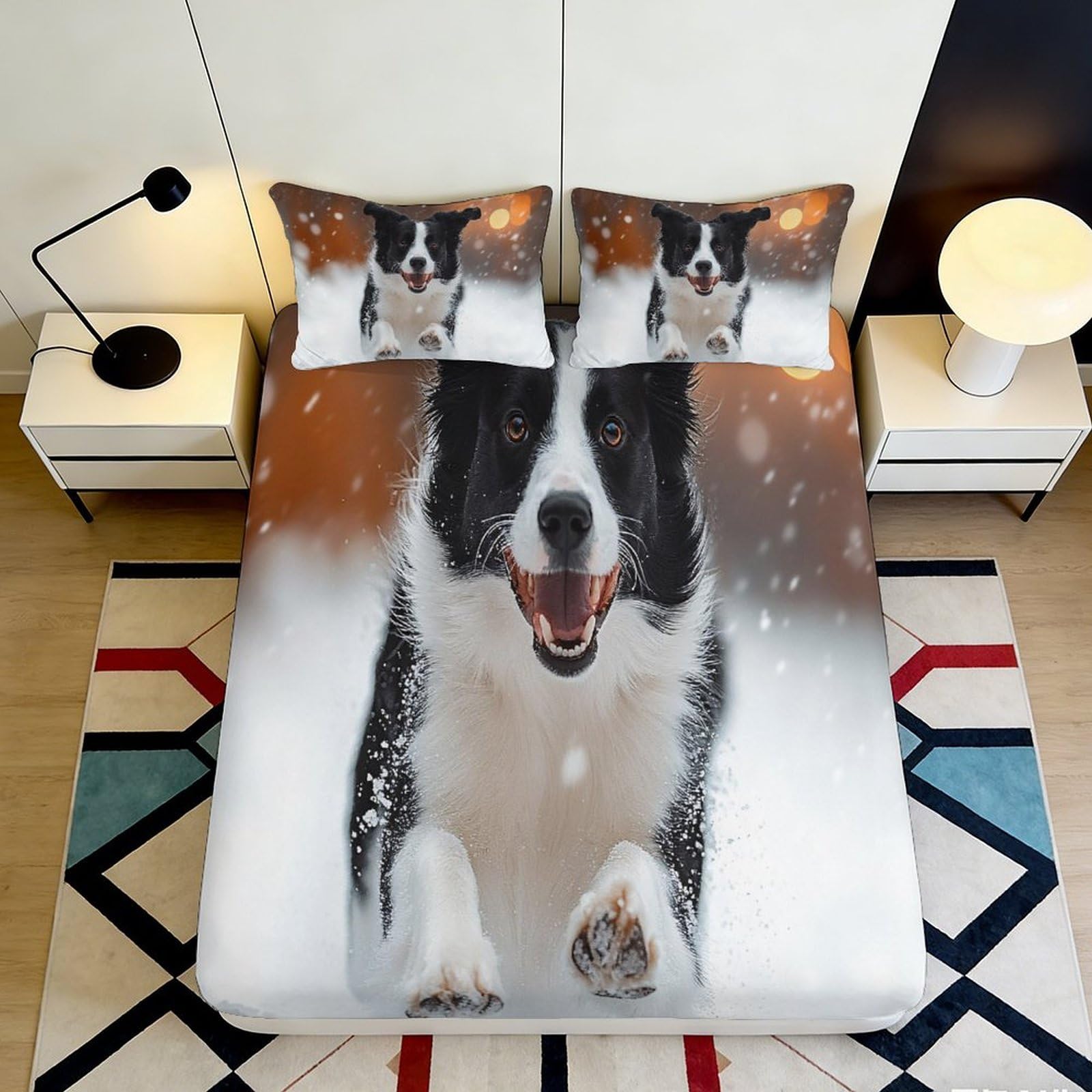 Jqzkxnhpbr Style-3 3D Printed Border Collie Dog Fitted Sheet Microfiber Soft Animal Bed Cover For Bedroom Guest Room Easy Care Decor 90X200x25cm