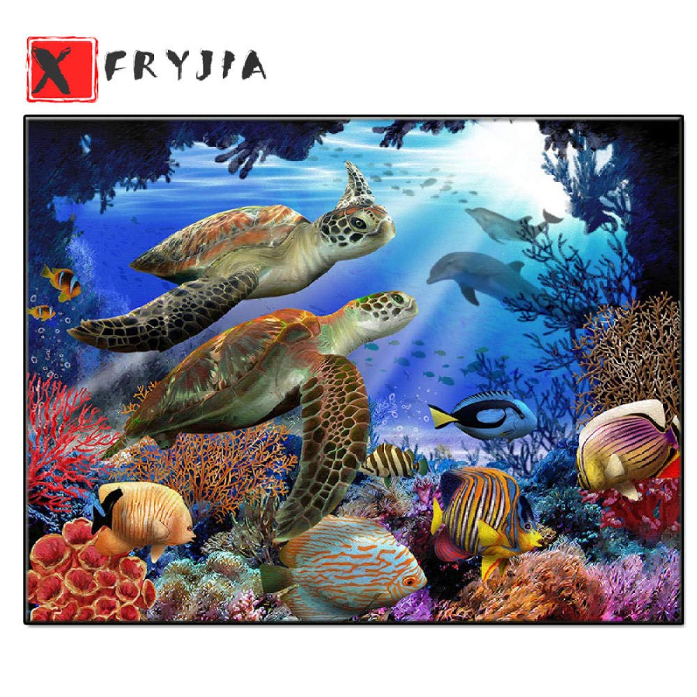 Nowe zestawy do haftu krzyżykowego mozaiki żółwie w świecie morskim 5D DIY haft diamentowy prezent pełny obraz diamentowy dekoracja domu - kwadrat 80 x 110 cm