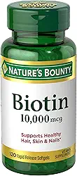 Nature's Bounty Biotin 10000 mcg, Supports Healthy Hair, Skin and Nails, Rapid Release Softgels, 120 Ct.