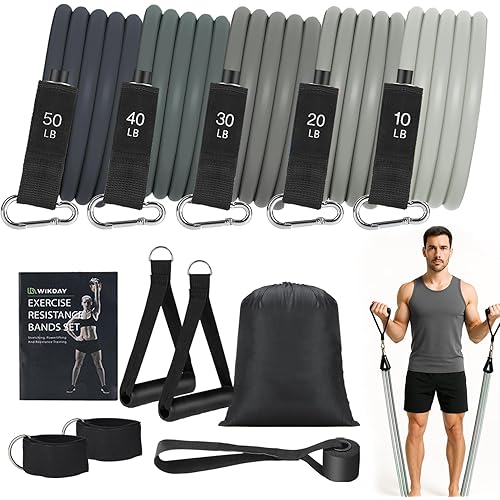 Exercise Resistance Bands with Handles for Working Out, 150/200/250/300 lbs Workout Bands Set with Door Anchor for Physical Therapy, Yoga, Pilates