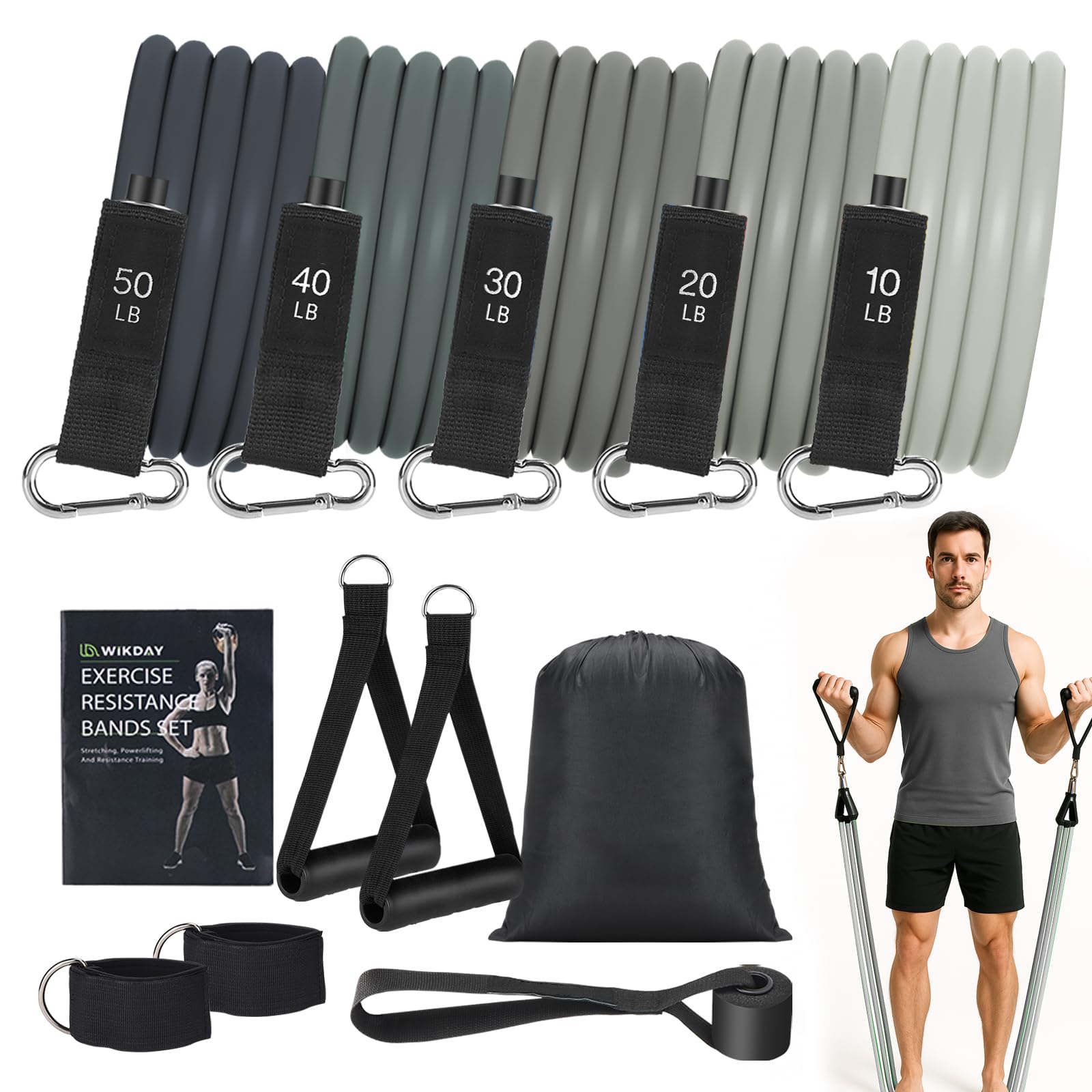 Exercise Resistance Bands with Handles for Working Out, 150/200/250/300 Lbs Workout Bands Set with Door Anchor for Physical Therapy, Yoga, Pilates