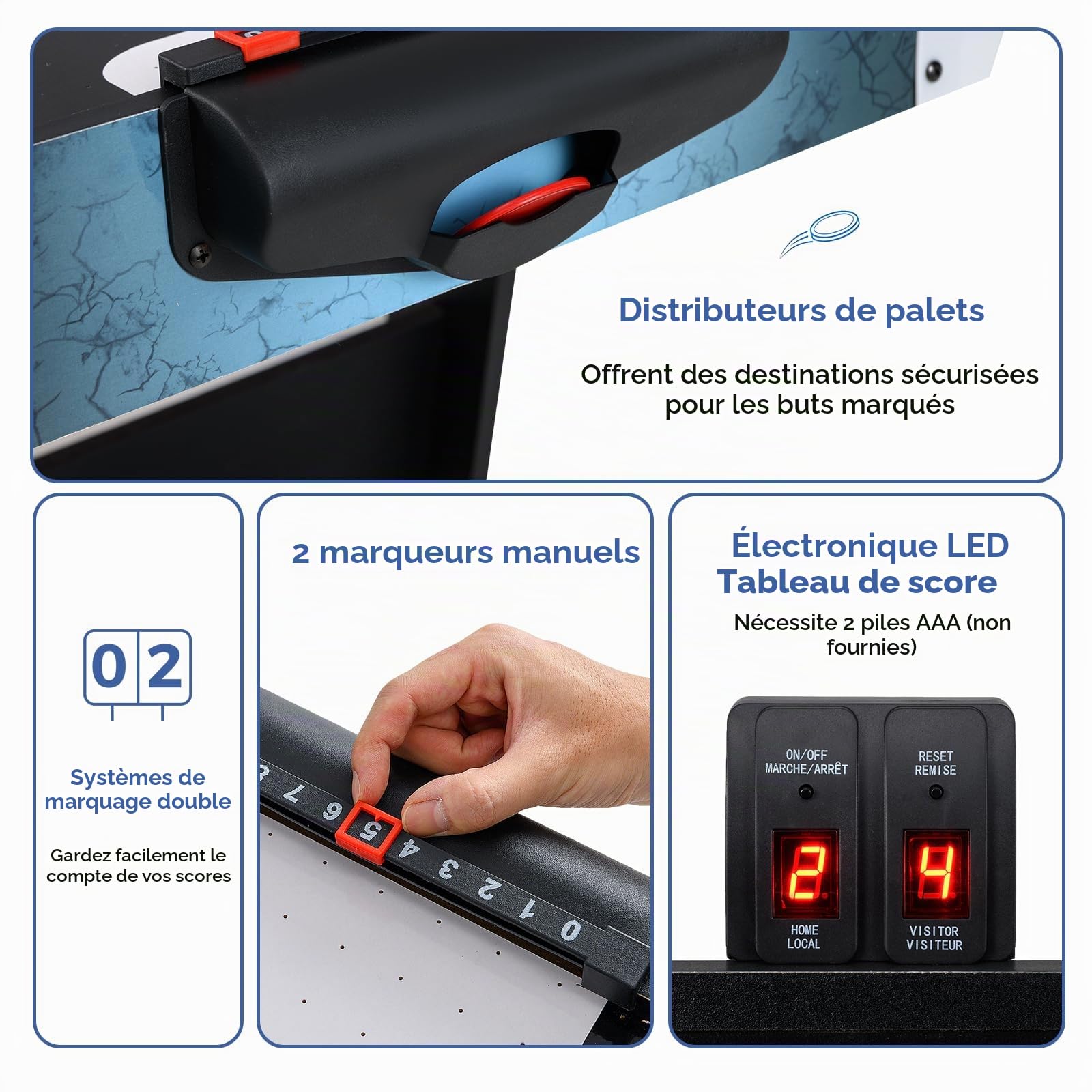 HOMASIS Table d'Air Hockey pliable, table de jeu électronique avec moteur 12 V et écran LED pour le score électronique, 2 disques et 2 raquettes pour enfants et adultes, 144 x 68 x 79 cm