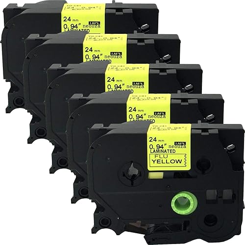NEOUZA Paquete de 5 cartuchos de cinta de etiquetas laminados Brother P-Touch Tze TZ, 0.945 in x 16.4 ft (TZe-C51 negro sobre amarillo fluorescente)