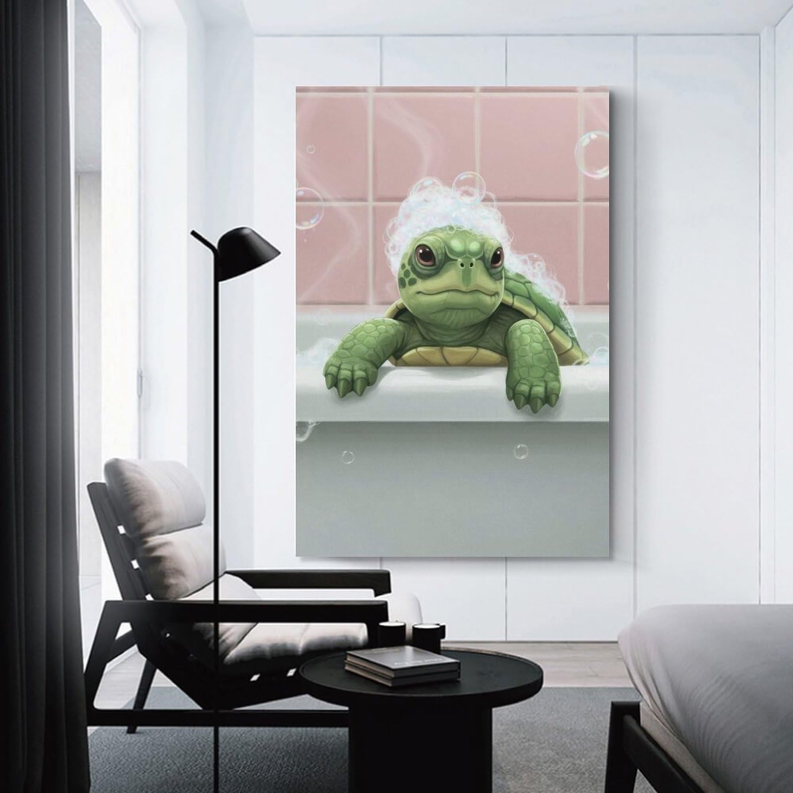 Junmoney Unframe-Style-15 Turtle In Bathtub With Bubbles Canvas Wall Decor, 20X30inch(50X75cm), For Small Homes, Bedrooms Or Open Spaces, Home Artwork For Modern Interiors