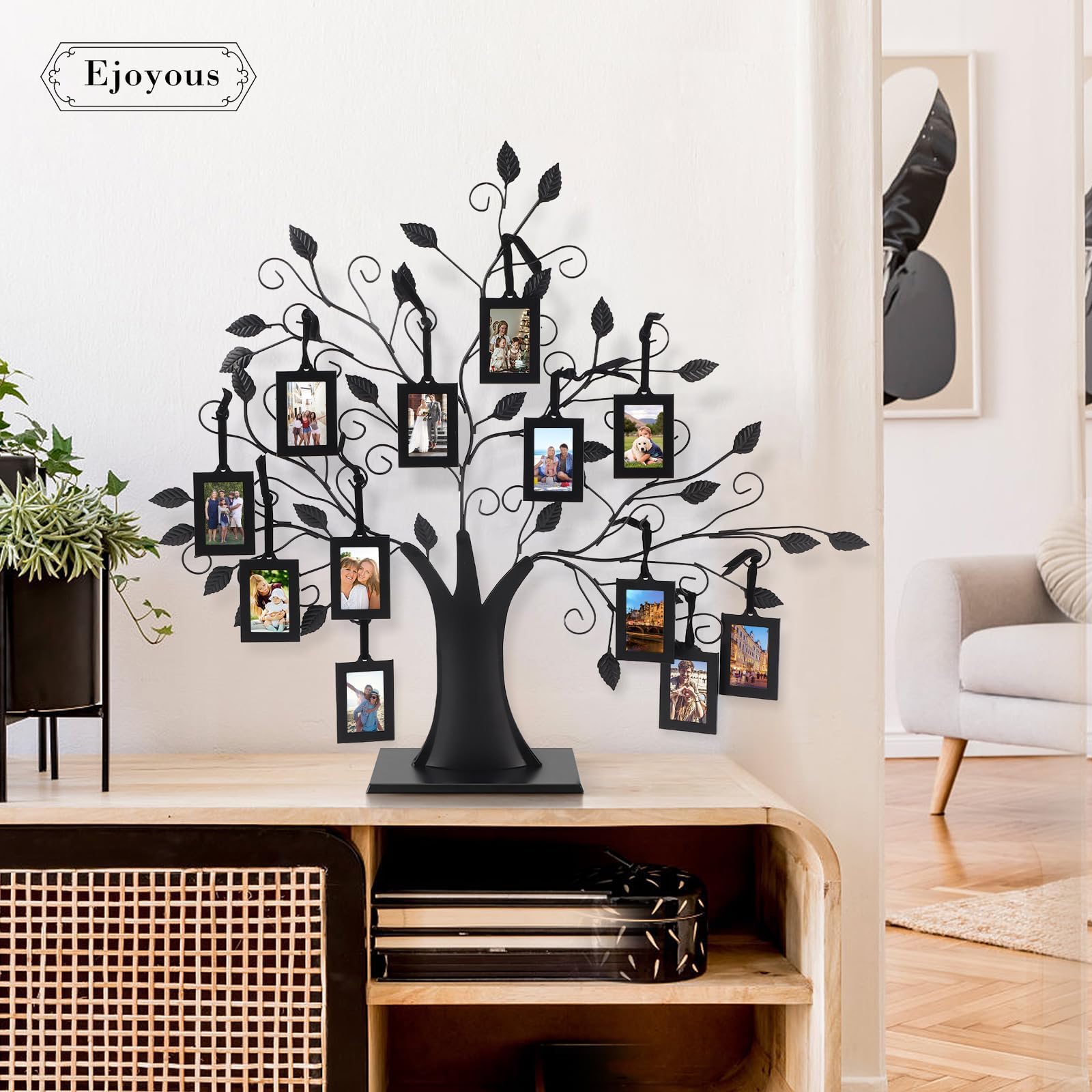 Ejoyous Arbol Genealogico para Fotos, Marco de Fotos de árbol Genealógico, 6 Colgantes/12 Fotos Colgantes Familiares, árbol de Visualización con Marcos de Fotos Colgantes(L-Con 12 marcos de fotos)