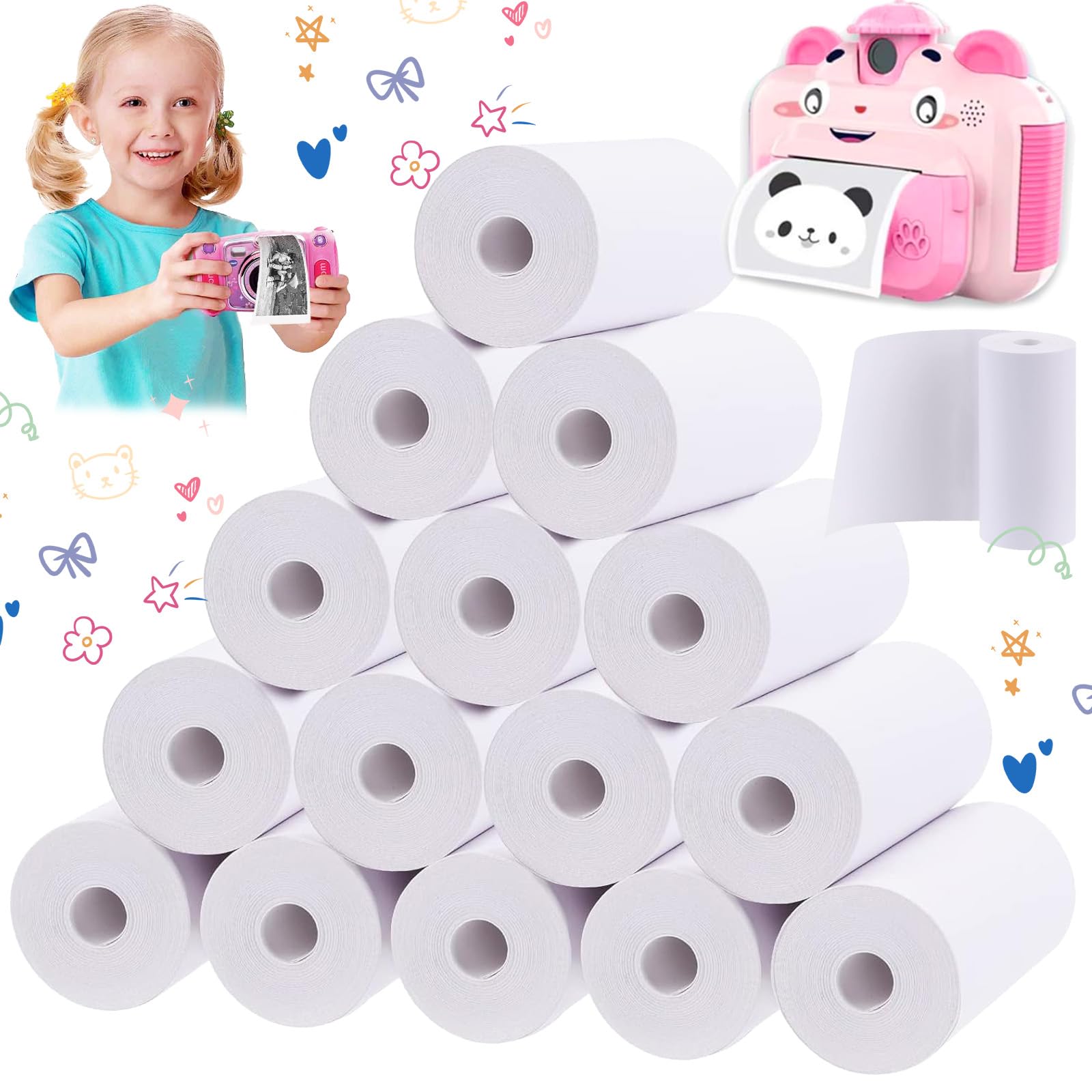 Lankai 15 rollos de papel de impresión, papel térmico para cámara infantil, papel térmico para impresora térmica blanco, impresora de notas sin tinta, para impresión instantánea de fotos, etiquetas