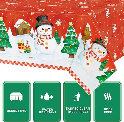Miniatura 3 de Manteles de Navidad de plástico, 1 paquete de manteles rectangulares de plástico desechables de 54 x 108 pulgadas, para Navidad, vacaciones, cena