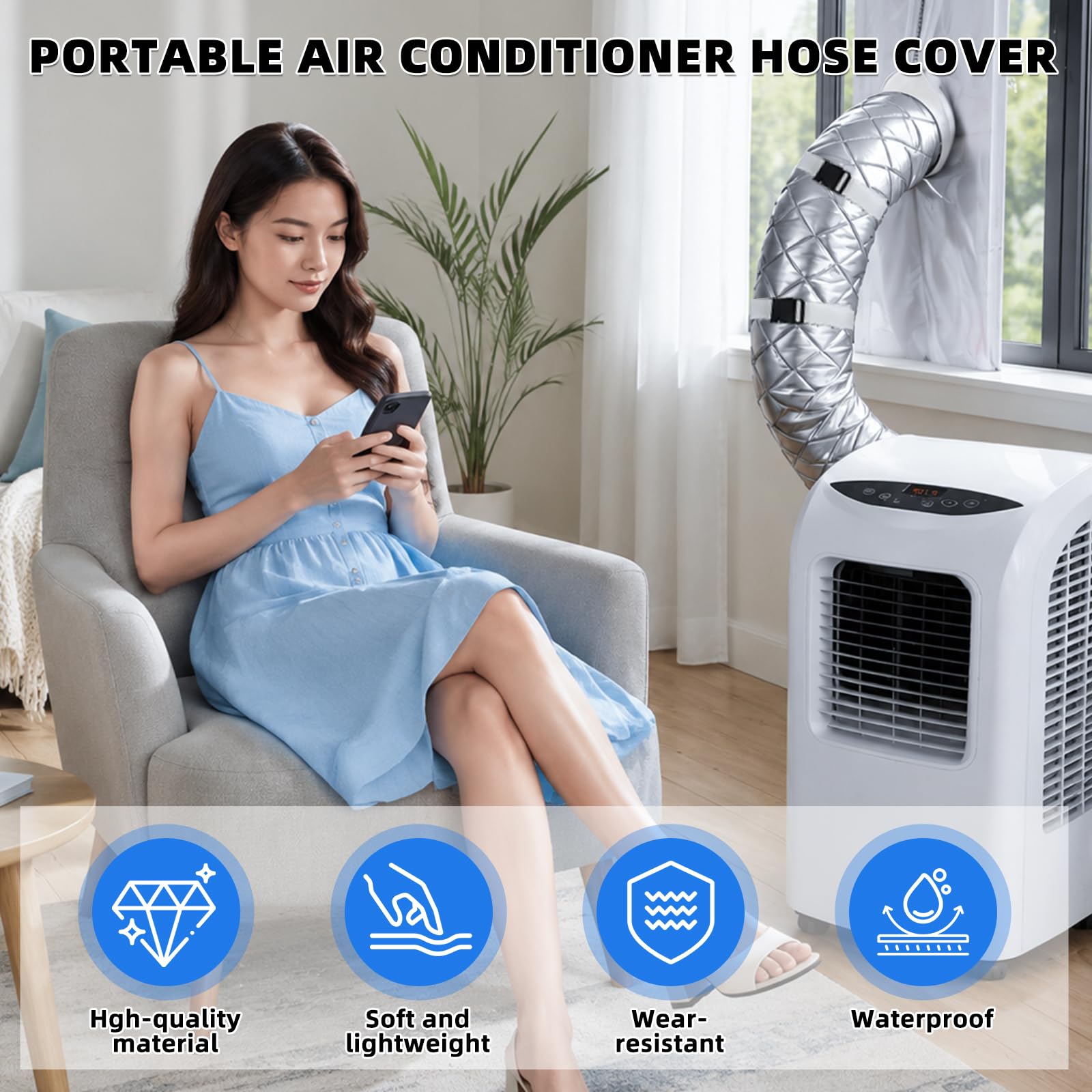 Housse de protection pour tuyau de climatisation, 150 x 50 cm, isolation avec 4 tuyaux d'évacuation réglables pour climatiseur de 12,7 cm et 15 cm de diamètre