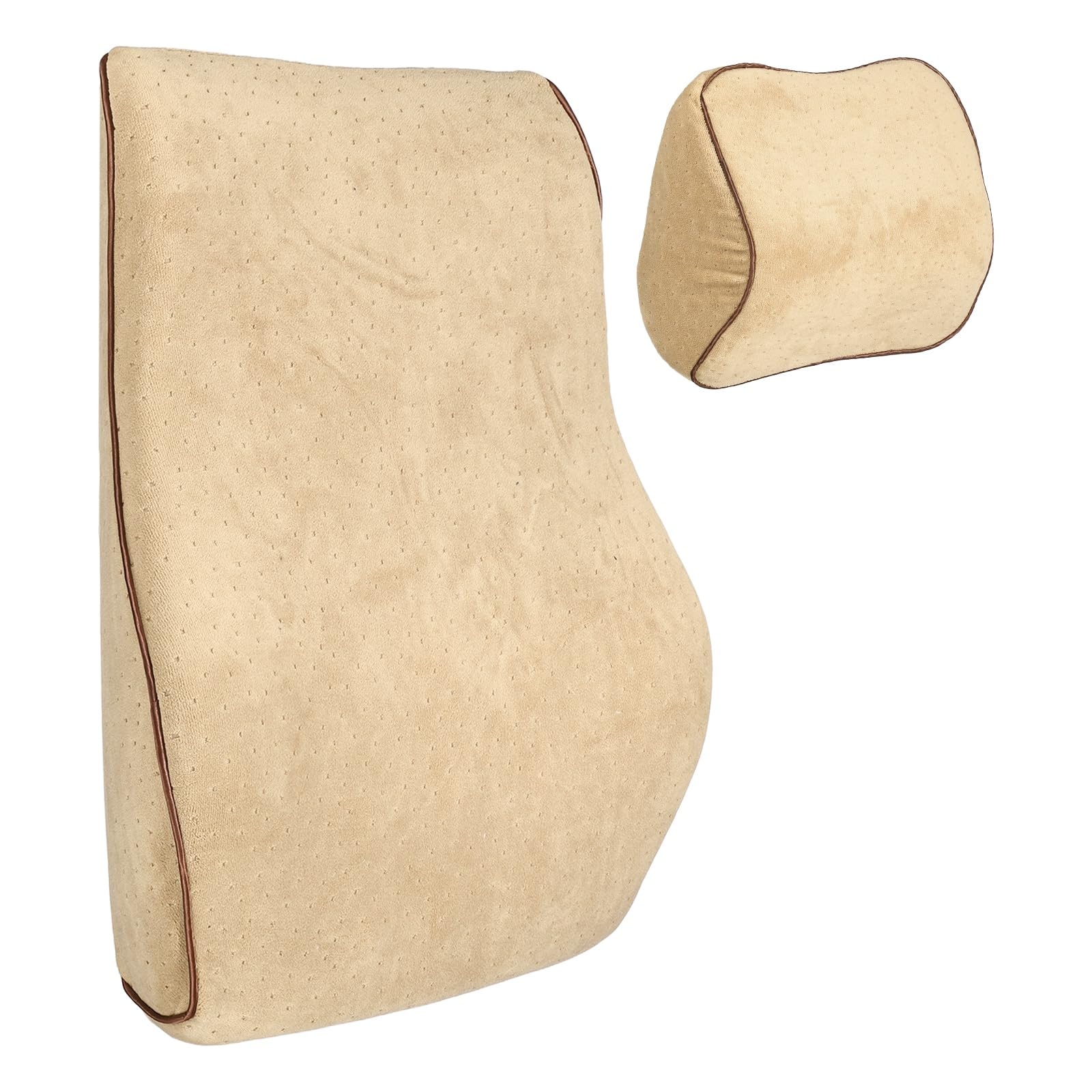 QUARKZMAN Kit Cuscino Ergonomico Per Testiera E Supporto Lombare In Memory Foam Per Auto Ufficio E Casa, Camel