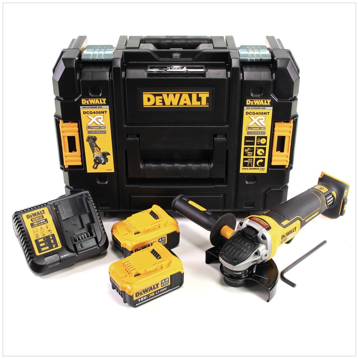 Dewalt DCG 406 M2 18 V 125 mm bezszczotkowa szlifierka kątowa + akumulator 2 x 4 Ah + ładowarka w skrzynce narzędziowej TSTAK
