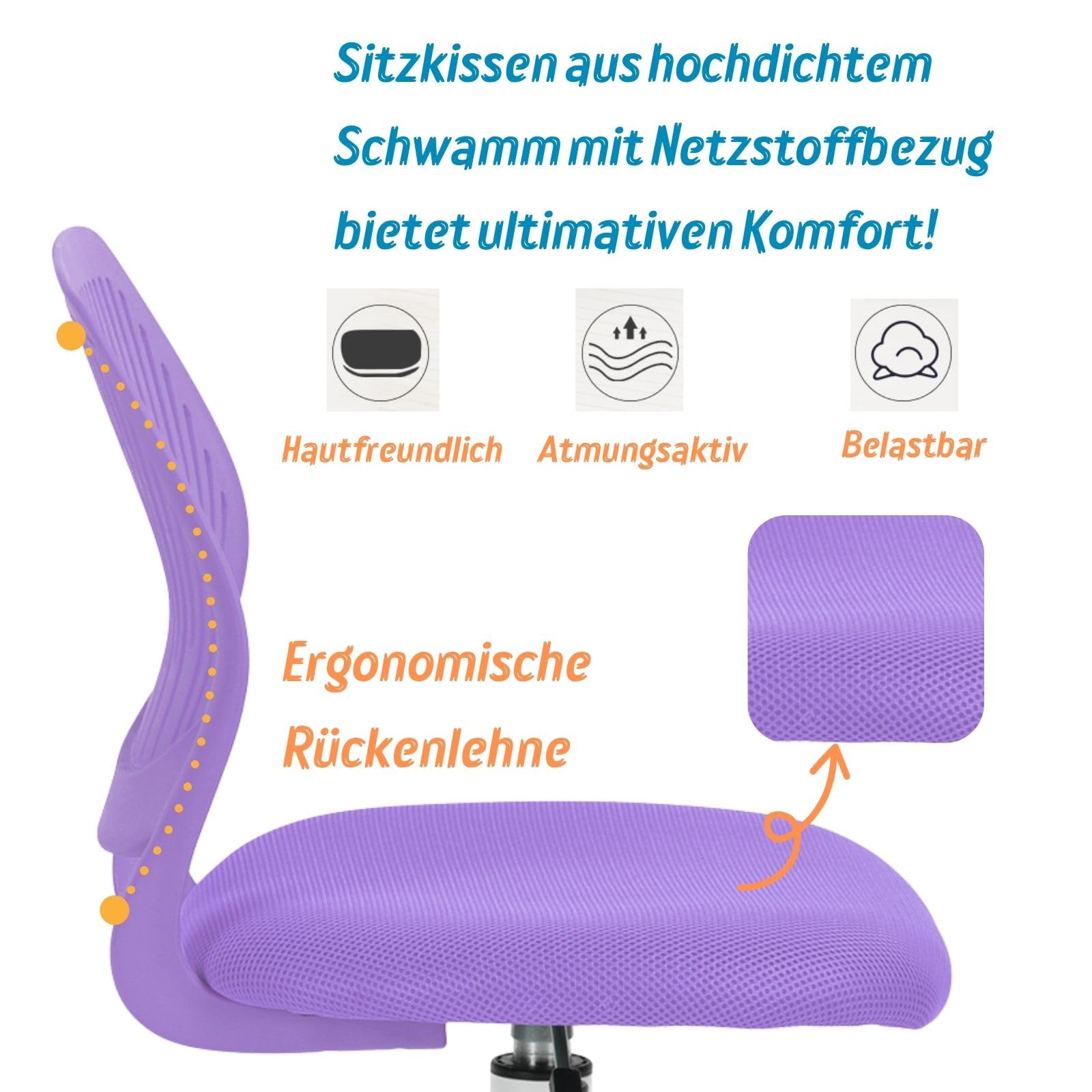 FurnitureR Bügelhilfe Hocker Drehstuhl Höhenverstellbar 40-50cm Sitzhöhe Stoff PP Rücken PU Rollen