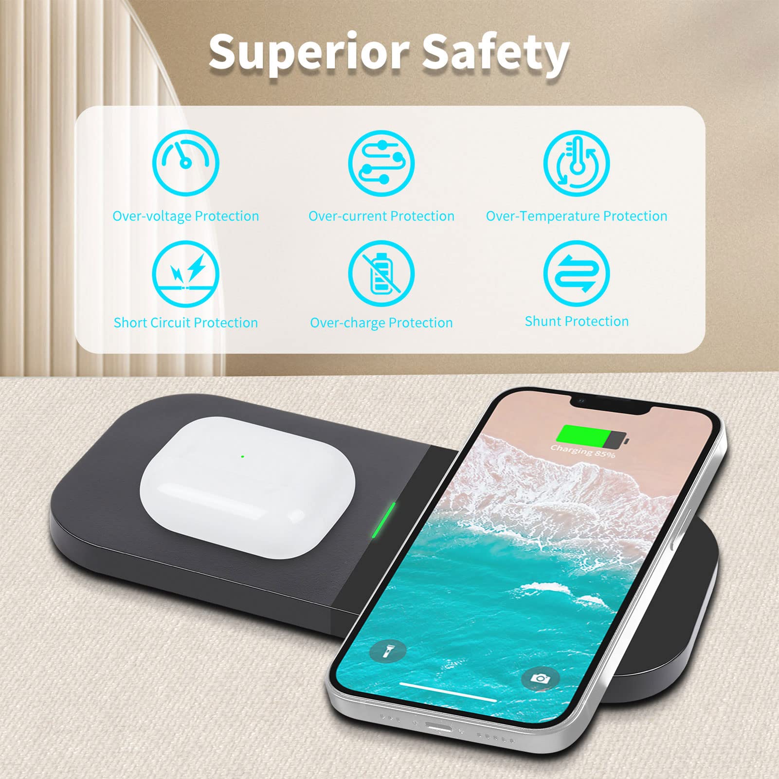 CHUYI Doppio caricabatterie wireless, tappetino per telefono 12/13/14/14 Pro/11/XR, Samsung S22/S21/S10/S9/Note 10, AirPods 2/Pro, Galaxy Buds e altri telefoni abilitati Qi (nero)