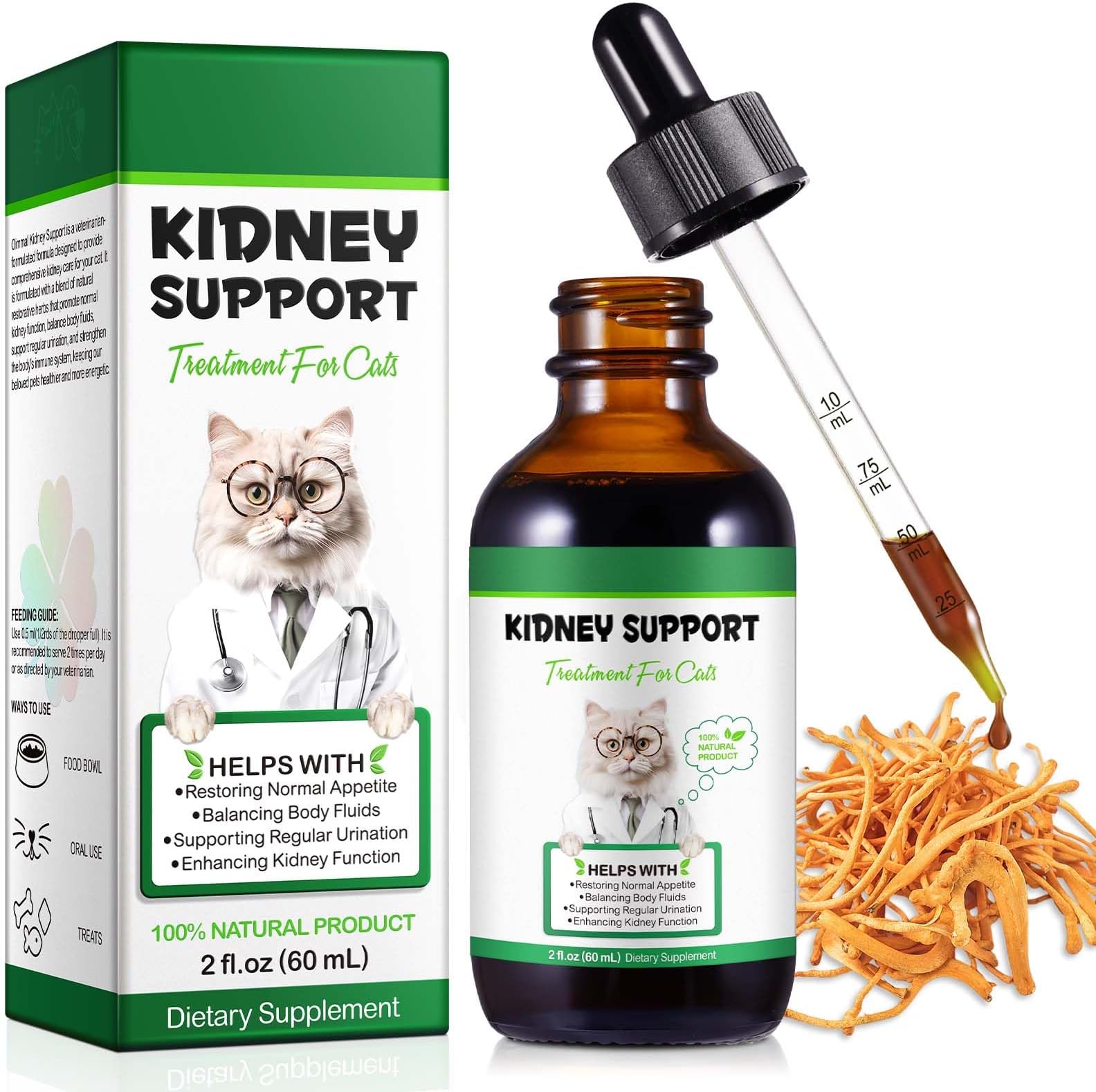 Kidney Support for Cats, Cat Kidney Treatment Support Cat Urinate Regularly, Strengthen Kidney Function,Increase Immunity, Herbal Supplement Supports Healthy Kidney Function- 60ml/2fl.oz
