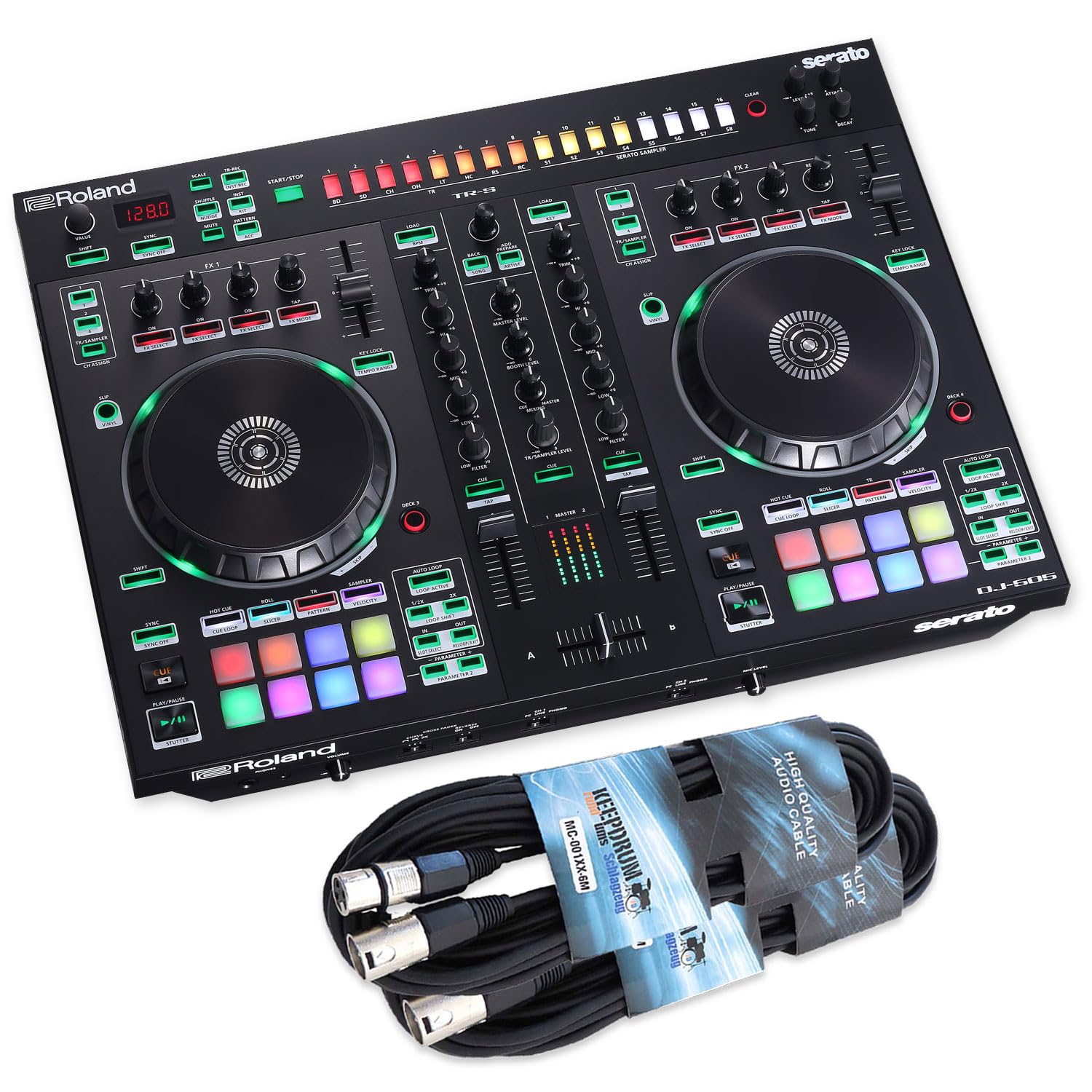 Roland DJ-505 - Controller DJ a 2 canali con cavi XLR Keepdrum