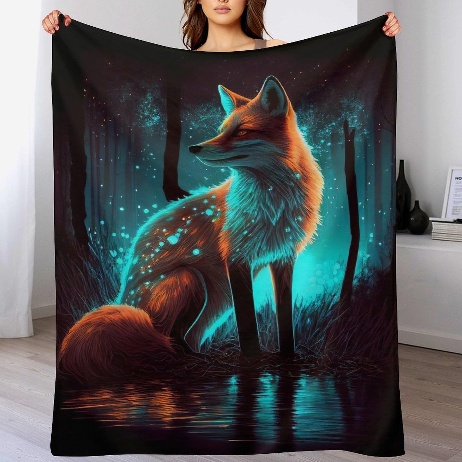 Couverture chaude flannel renard 180x200cm contre le froid sur le lit et canapé