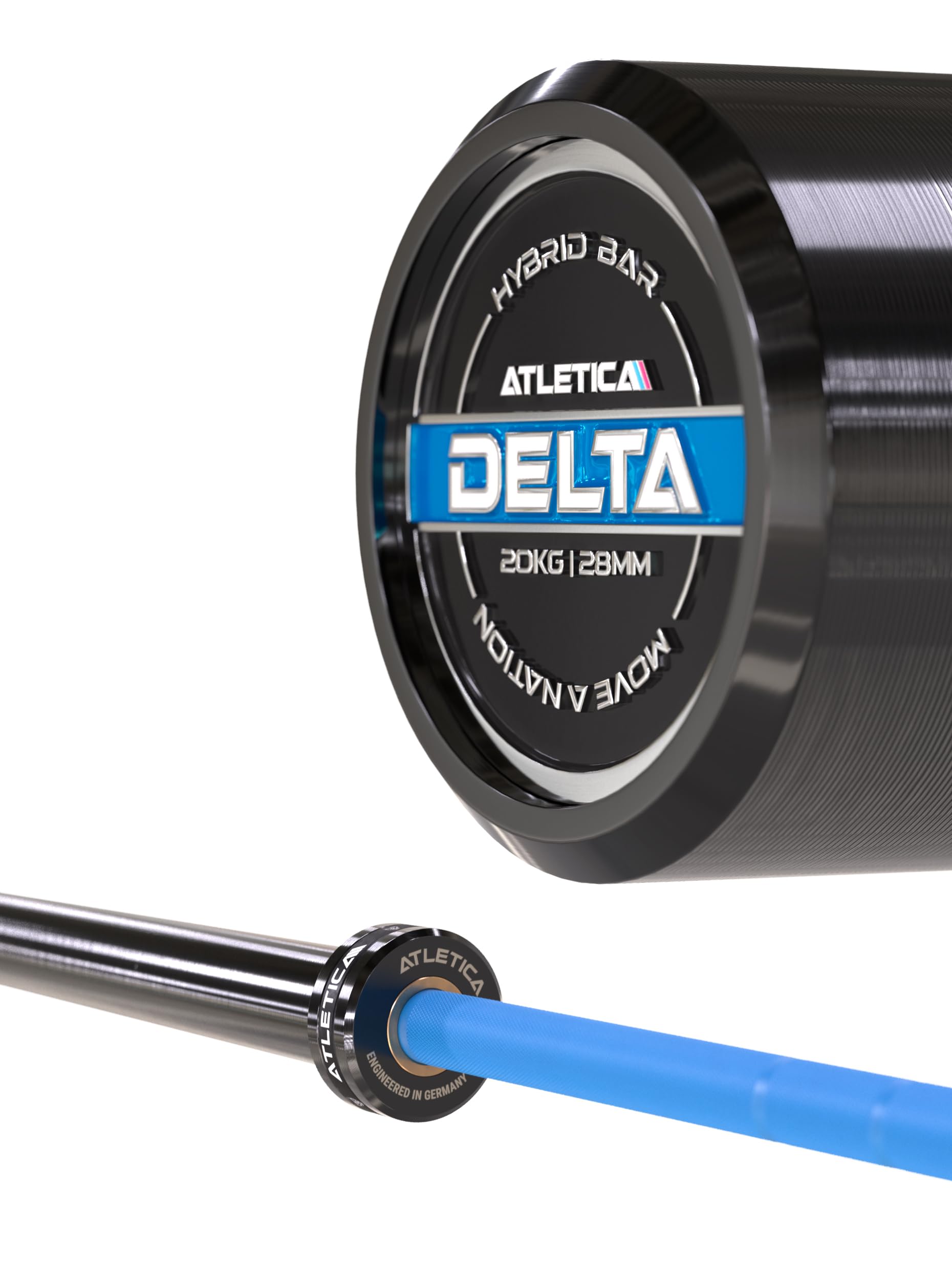 ATLETICA bilanciere | Delta | Electric Blue | Manubrio per sollevamento pesi, powerlifting e allenamento funzionale | 20 kg | marcature IPF e FMI | portata 1000 kg