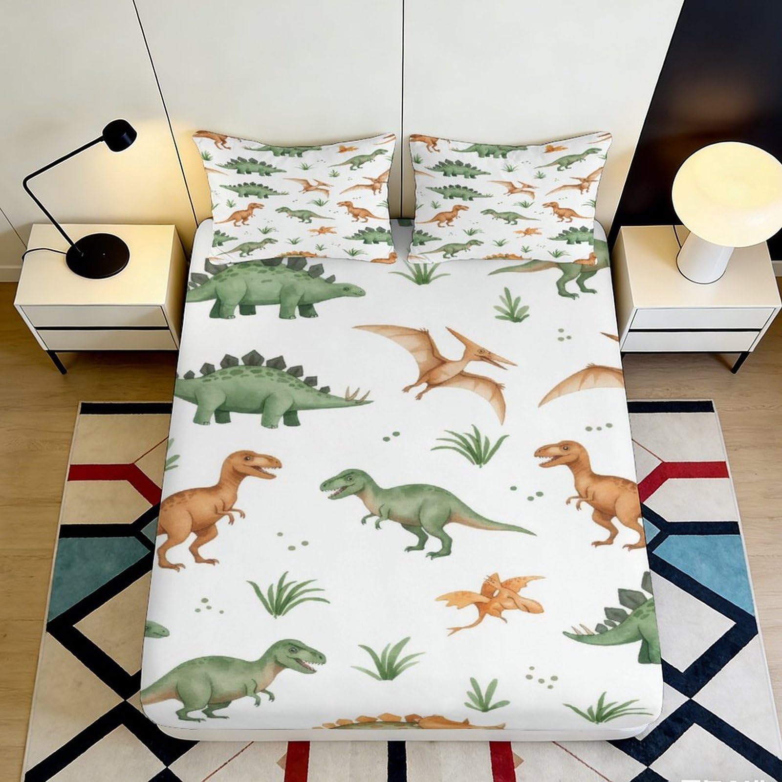 3D Printed Dinosaur Jungle Fitted Sheet Microfiber Soft Breathable Prehistoric Bed Cover for Bedroom Guest Room Decor 90x200x25cm
