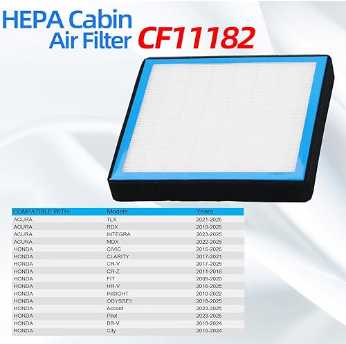 Miniatura 3 de CF11182 Filtro de aire de cabina con carbón activado Nutshell compatible con Honda Civic CR-V CRV, CR-Z CRZ, Fit, HR-V HRV, Insight, Odyssey, Acura