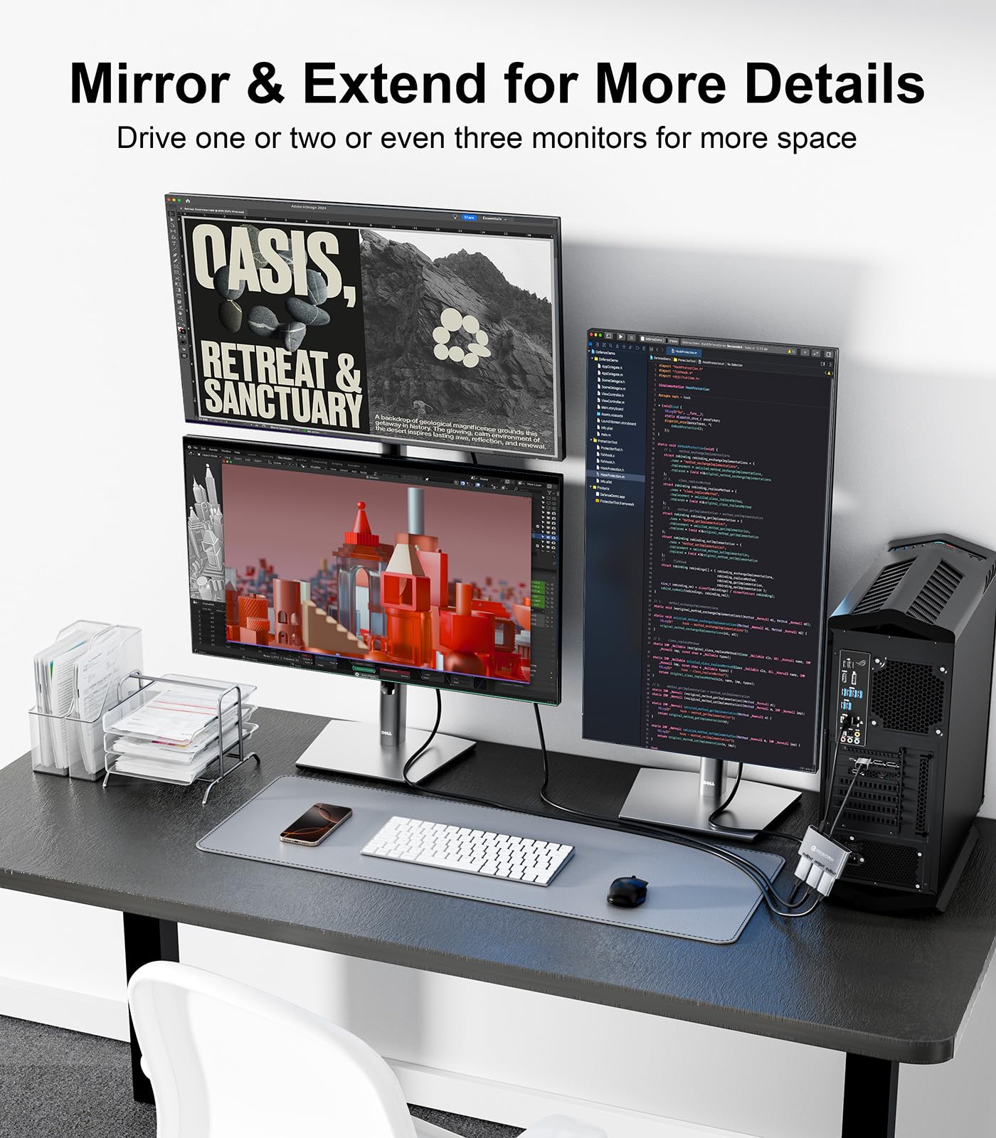 Reborn Répartiteur DisplayPort vers double HDMI et adaptateur DP 4K @ 60 Hz, source DP vers 2 HDMI et adaptateur DisplayPort 1 entrée 3 sorties écran étendu avec PC, carte graphique, Lenovo, HP et