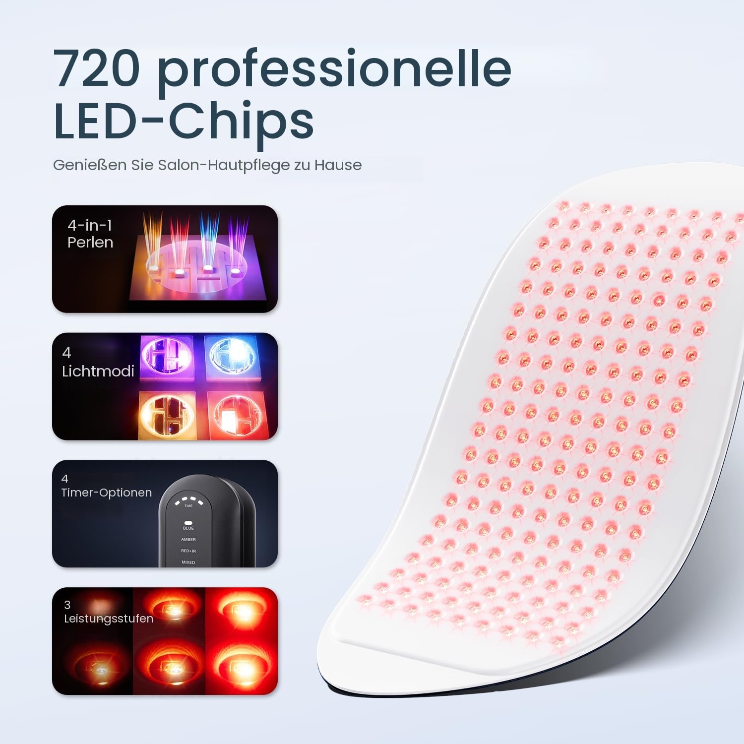 Photon Rotlichttherapie, FDA registriert, LED Gesichtsmaske mit QuadChip™ Technologie, 720 LEDs, PDT-Gerät mit Nahinfrarot für professionelle Hautpflege für Gesicht & Körper