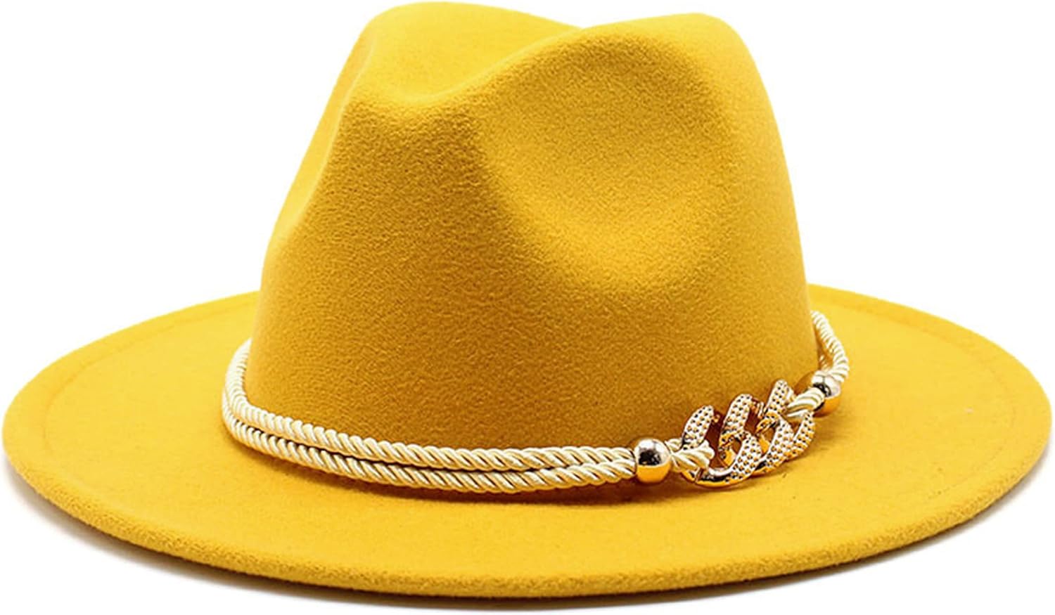 Gossifan Lady Fashion Wide Brim Felt Fedora Panama Hat with Ring Belt