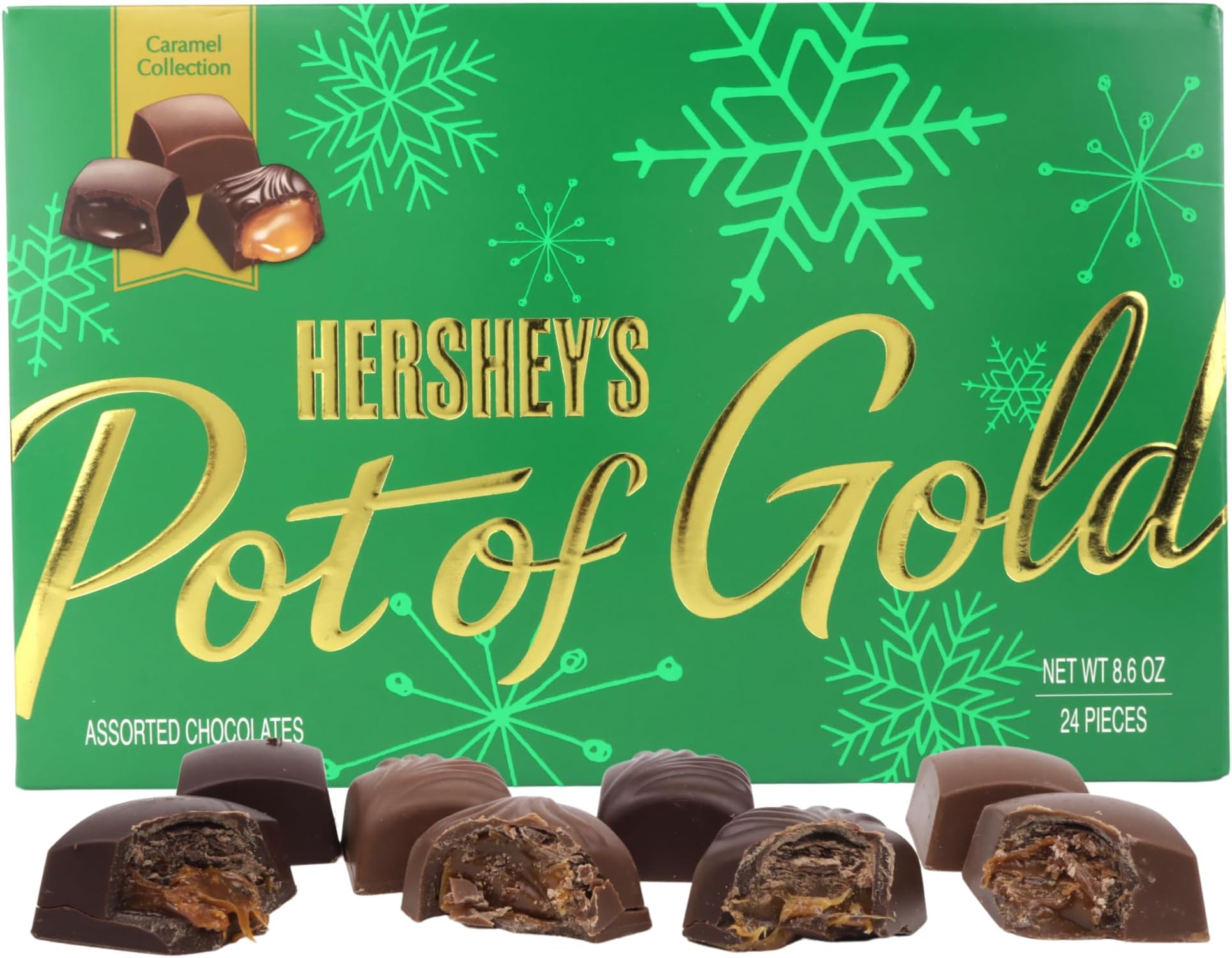 Christmas Pot of Gold Milk Chocolate Caramel Truffles Box, Candy Gift Set, 24 Total Pieces, 8.75 Ounces