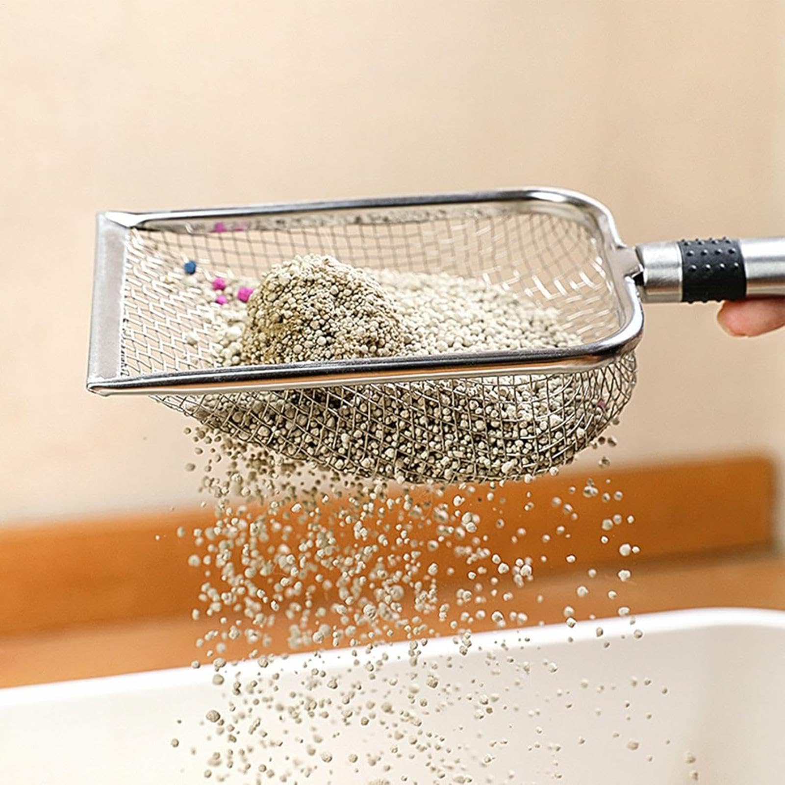 Integrated Metal Cat Litter Scoop, Stainless Steel Mesh Litter Scoop, Long Handle Cat Scooper, Poop Sifting Mesh Litter Deep Shovel, Cat Litter Scooper for Litter Box/Reptile Terrarium Sand Waste - image 4