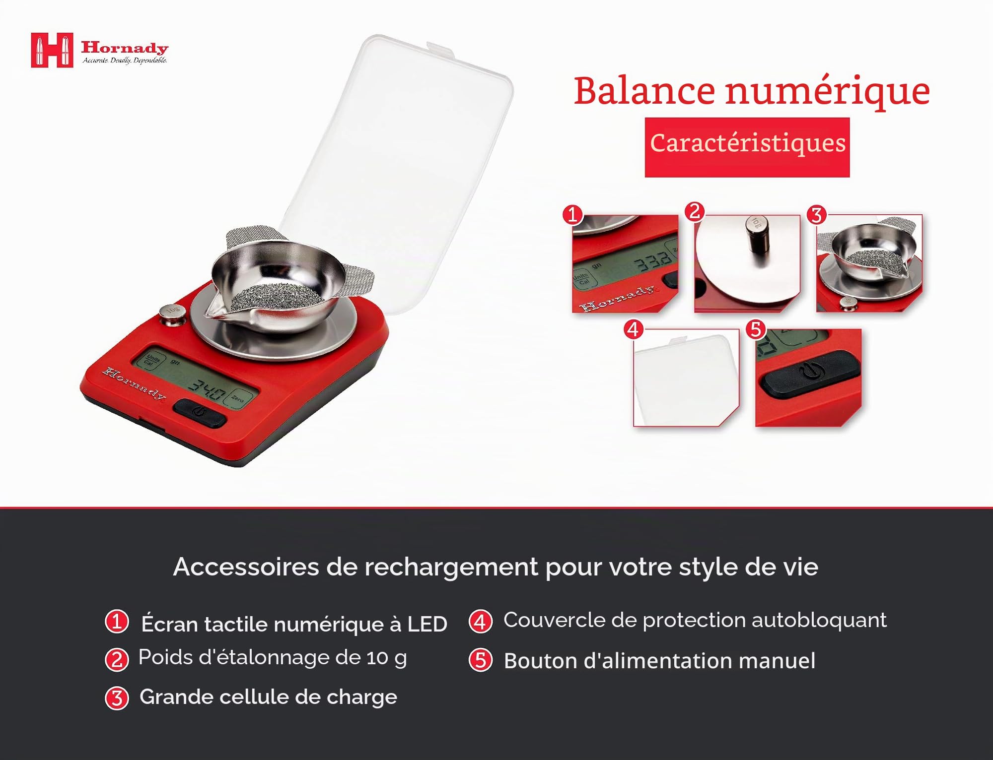 Hornady Balance électronique G3-1500, 050104 – Balance de poche numérique portable à piles pour peser les balles, les étuis, la poudre et plus encore jusqu'à 1500 grains avec une précision de 0,1 et