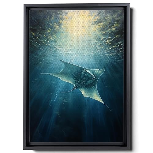 Nautical Print on Canvas for Wall Decor, Ocean Fish Manta Ray Canvas Wall Art, Beach Print for Wall Hang, Turquoise Coastal Pictures Wall Decor,