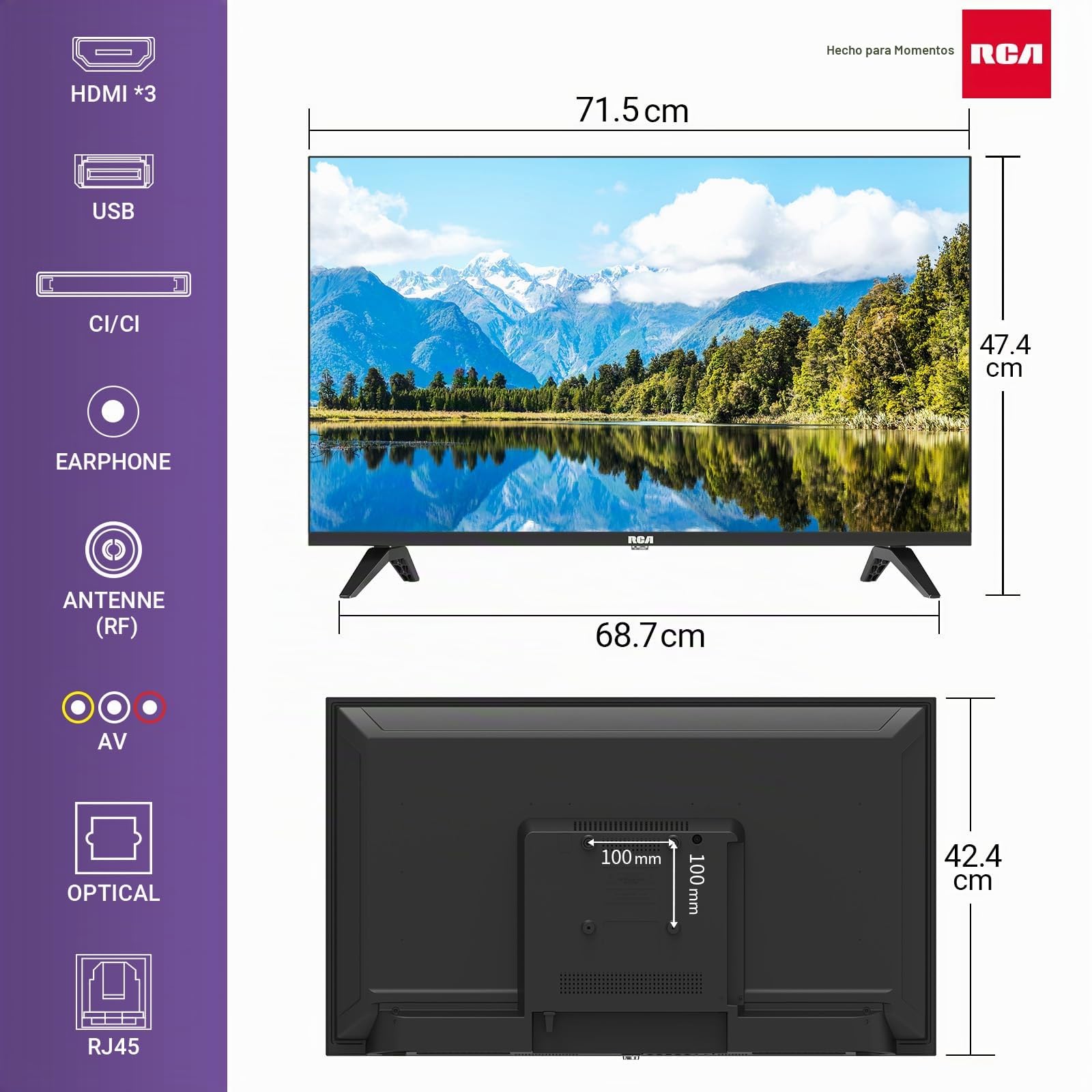 RCA Roku TV Smart TV 32" RR32HD1A TV con Apple TV+ BBC Netflix Freeview, HDR DVB-T2/T Dolby Audio 2 x HDMI 2 x puertos USB, ideal para sala de estar o cocina