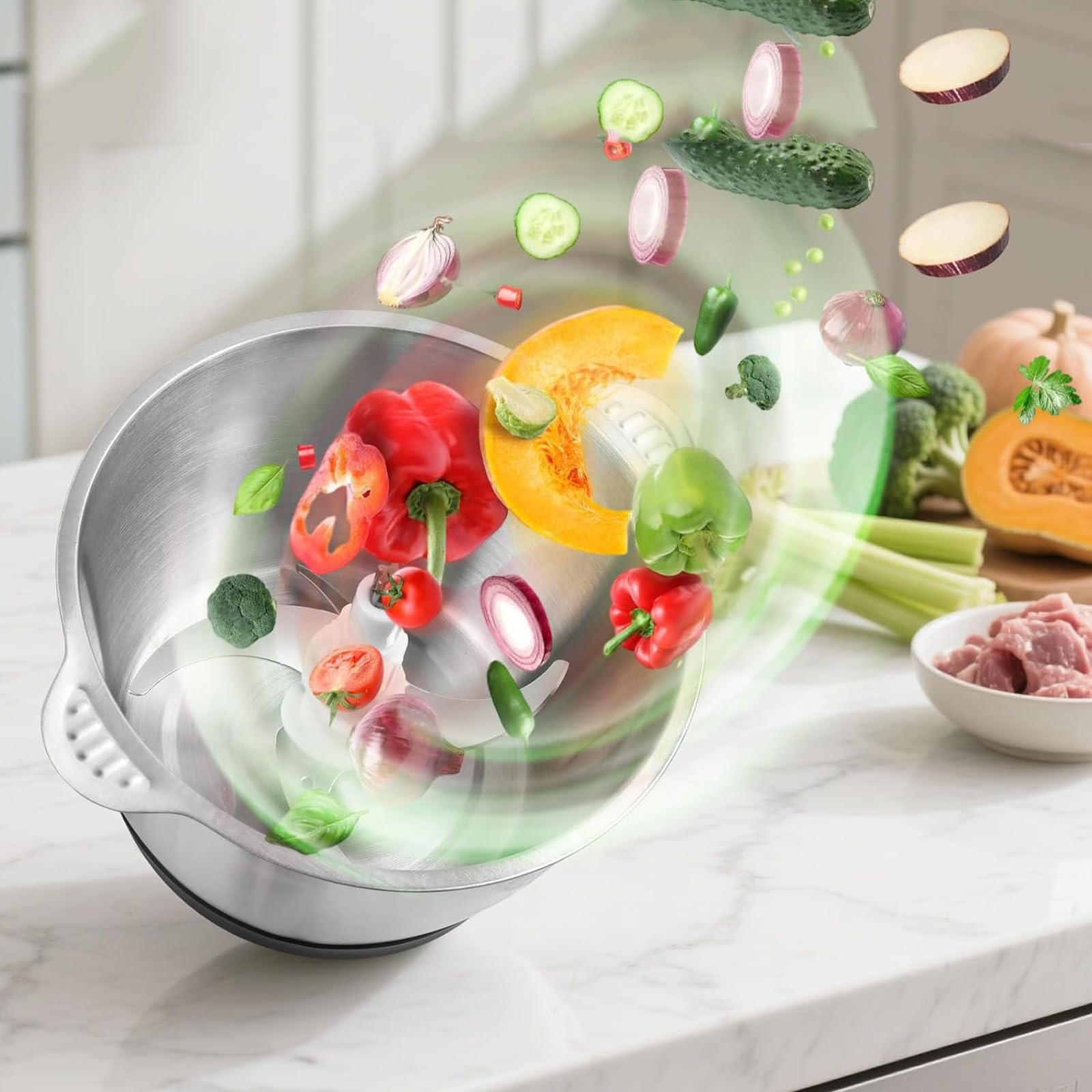 5L Zerkleinerer Küche Elektrisch 800W Multizerkleinerer Vollkupfermotor 3 Geschwindigkeit 4 Klingen Universalzerkleinerer für Fleisch Gemüse Zwiebeln Obst
