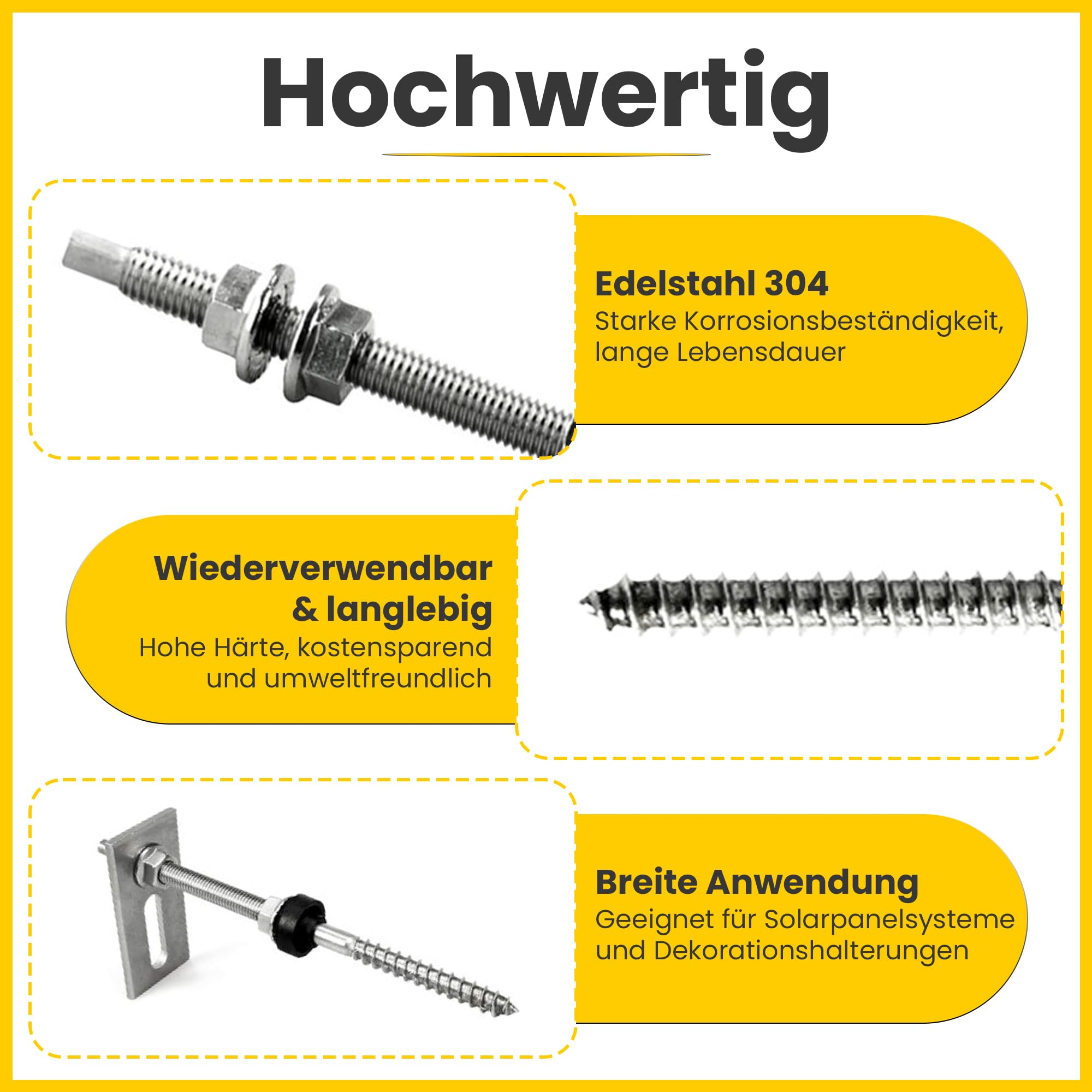 Offgridtec - Tornillo M10 x 200, acero inoxidable, altura regulable, incluye chapa adaptadora, junta de goma EPDM