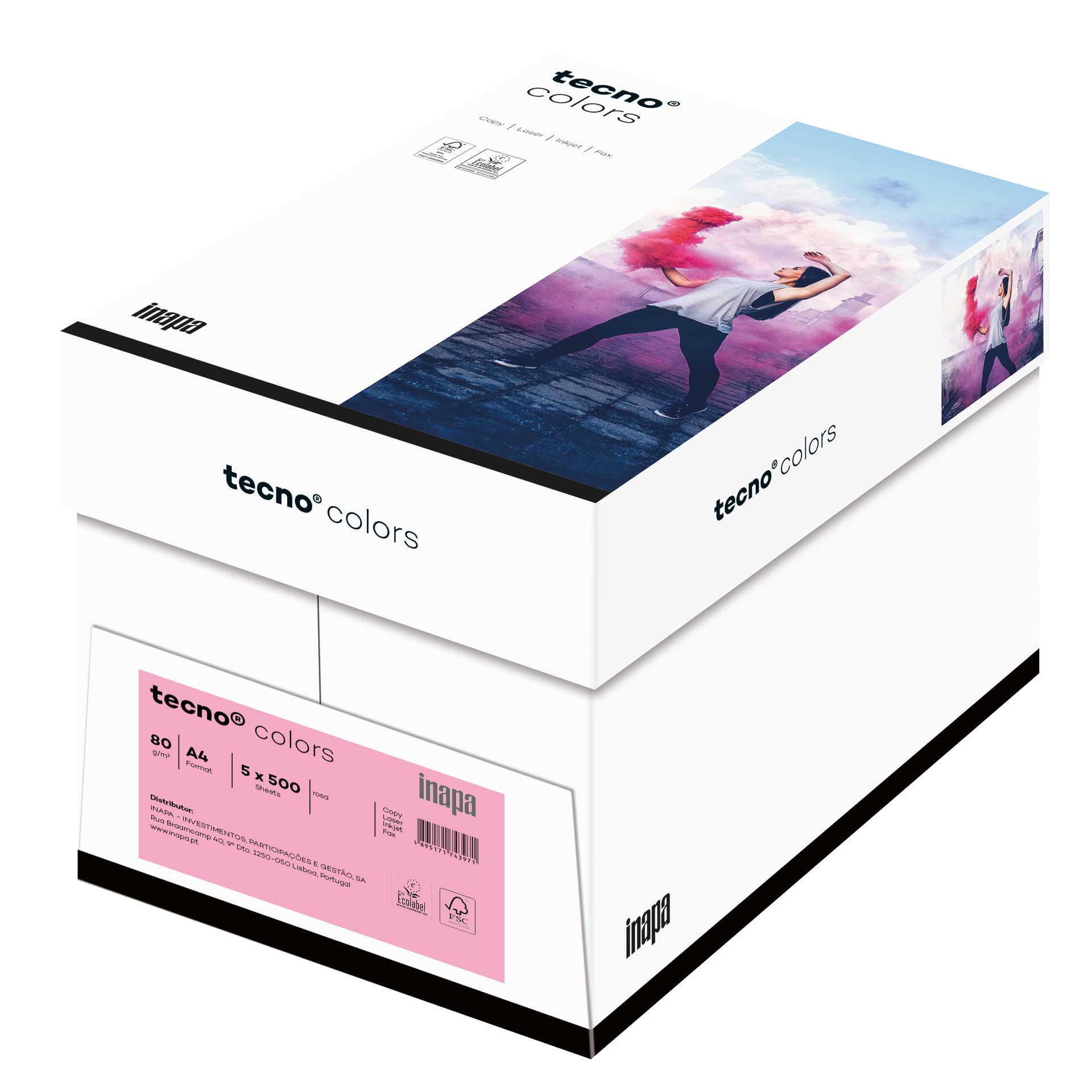 Inapa farbiges Druckerpapier, buntes Papier tecno Colors: 80 g/m², A4, 2.500 Blatt (5x500), rosa, 2100011421_R