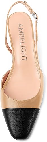 Miniatura 3 de AMBELIGHT Zapatos de tacón bajo grueso con hebilla de dos tonos para mujer, con punta cuadrada, de 2 pulgadas