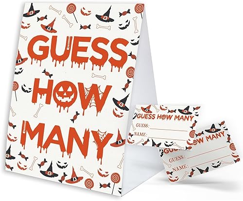 Juego de fiesta de Halloween Adivina cuántos, suministros de recuerdos de fiesta de Halloween, dulce o truco, actividad familiar (1 letrero y 50