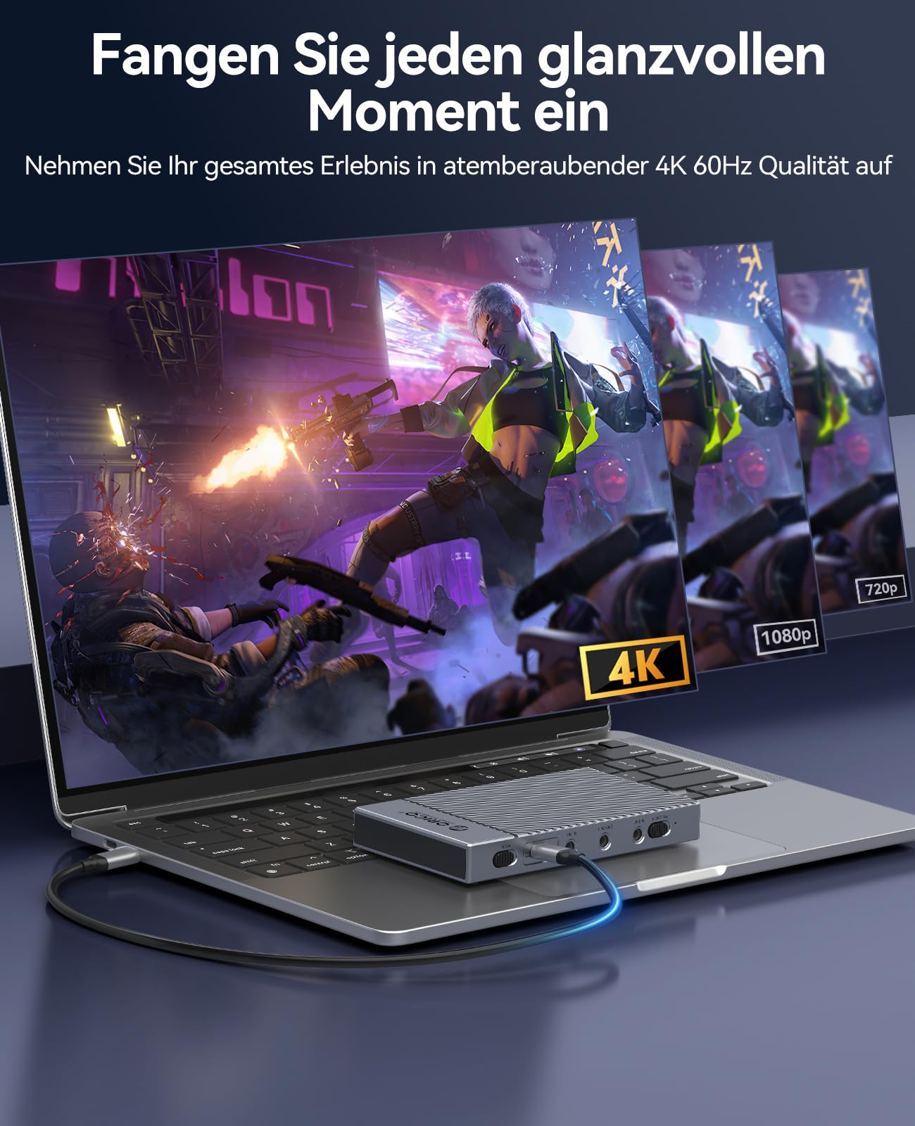ORICO IS6 4K Portable HDMI Capture Card für Streaming, Dual 4K@60Hz Eingänge, USB-C mit Audioanschlüssen, kompatibel mit PS5, Xbox, Switch, OBS Recording, funktioniert mit PC, Mac, Laptop, iPad