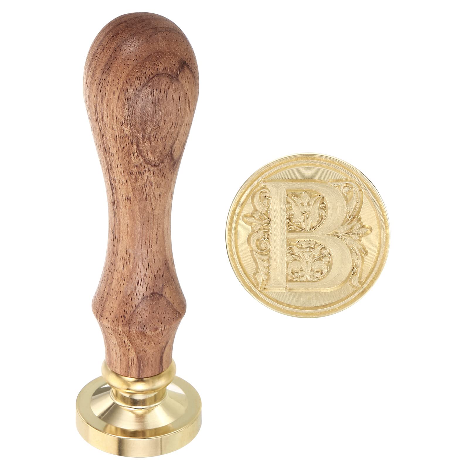 PATIKIL Alphabet B Wax Seal Stamp, Initial Letter Sealing Wax Stamp Classic Retro 25mm Removable Retro Brass Head Wooden Handle for Envelope Invitation Card Wedding Gift Decorations