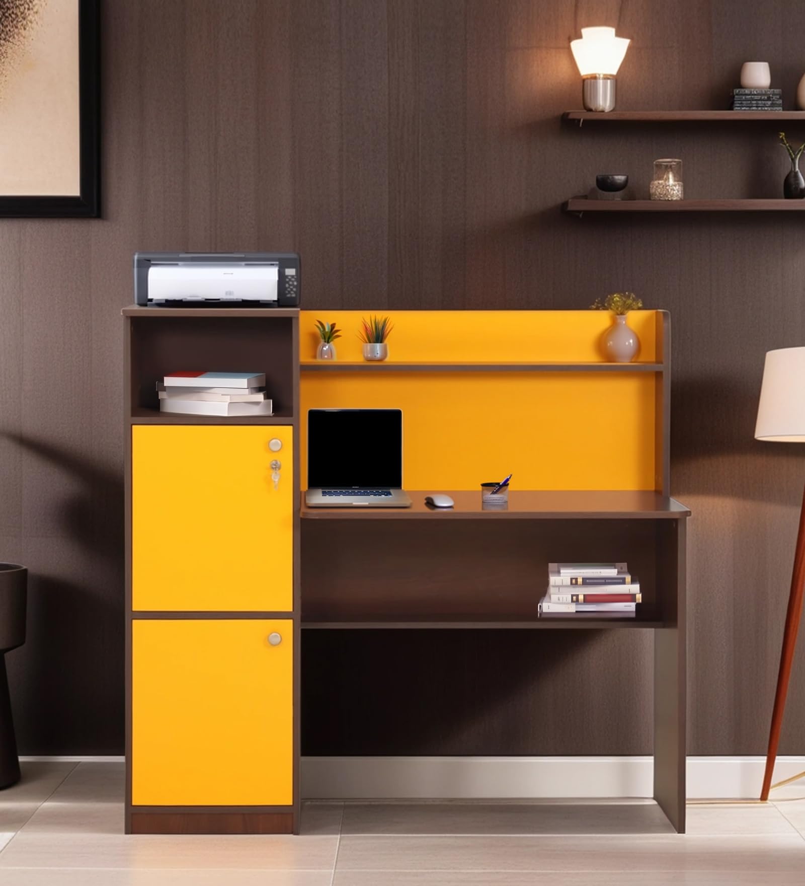 Witty Wud | Zendor | Engineered wood Study Table in Walnut & Orange Colour 1 Year Warranty | Study Table for Adults, Computer Table | Free Installation (B0CZ995B14) Amazon Price History, Amazon Price Tracker
