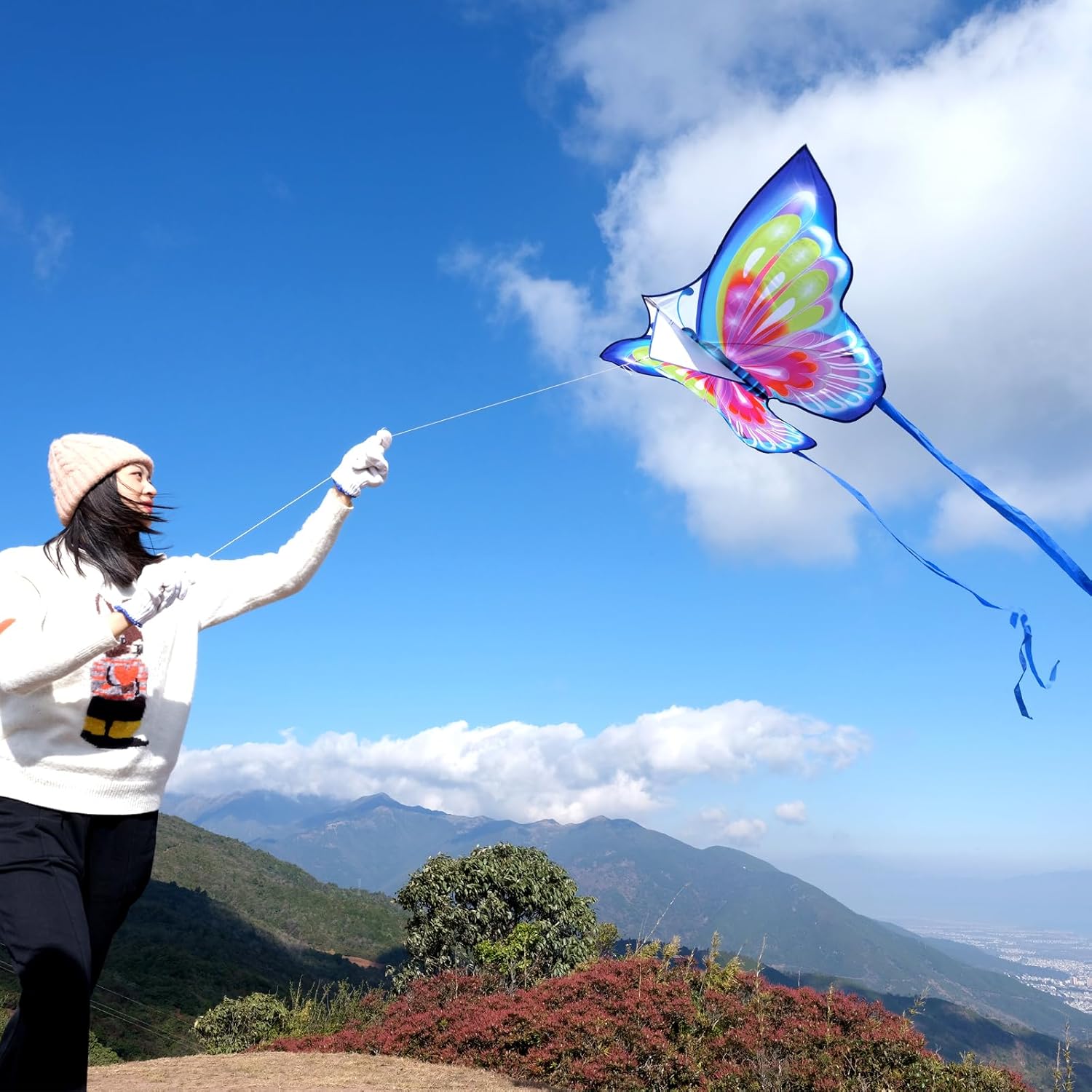 Mint's Colorful Life 3 Pack Kites for Kids and Adults, Easy to Fly Butterfly Delta Octopus Kite Set for Beginners, Large Beach Kites for Family Outdoor Games & Activities