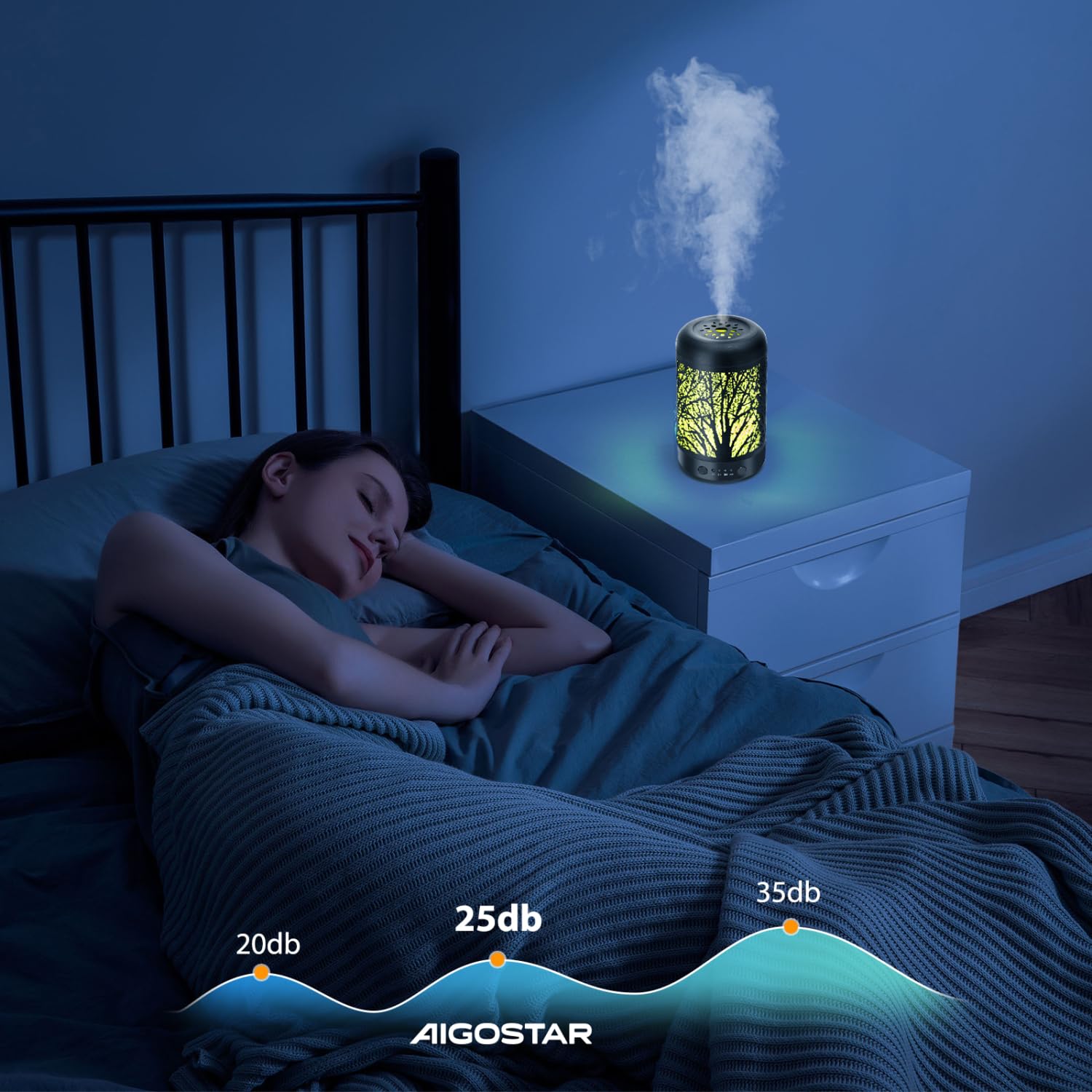 Aigostar Ultradźwiękowy nawilżacz i dyfuzor (100 ml), dyfuzor olejków eterycznych, nebulizator ultradźwiękowy (7 kolorów i 3 timery)