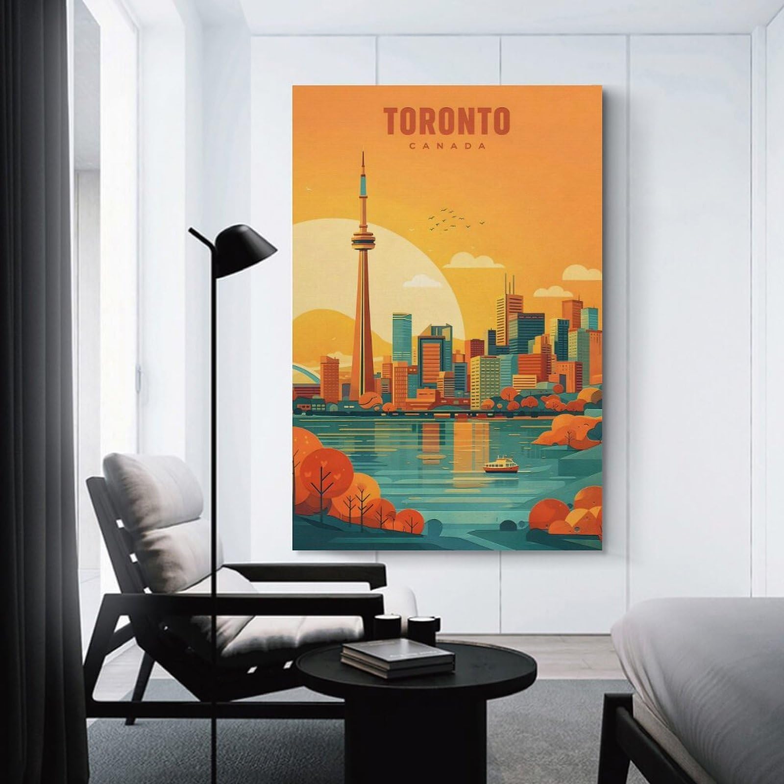 Junmoney Wall Picture Print Toronto Skyline at Sunset, 24x36inch(60x90cm), for Living Room, Bedroom, Office Or Hallway, A Flexible Wall Accent for Shared Spaces