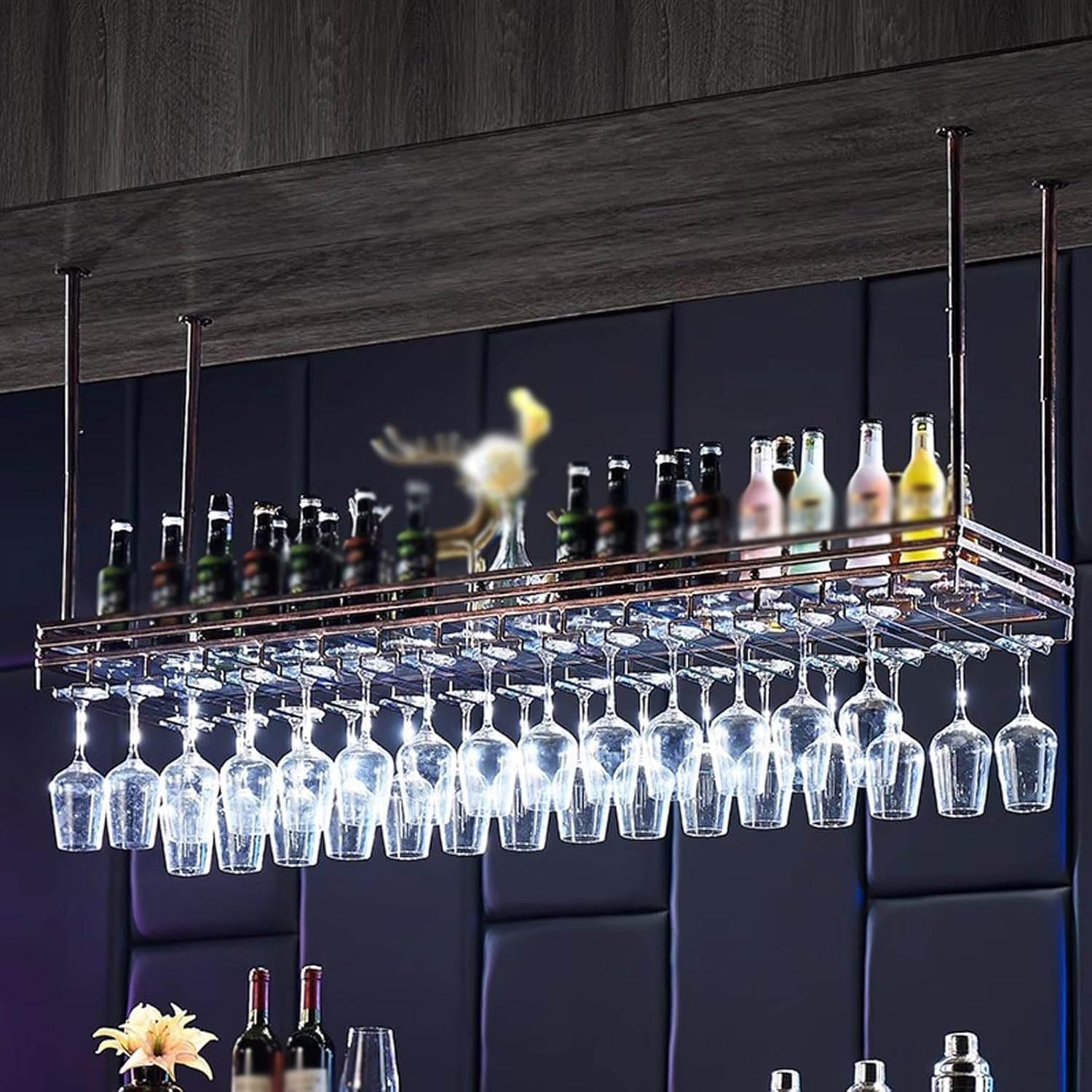 SXYKXYDL Metal Wine Rack - Hanging Holder, Ceiling Mount Design, Floating Shelf for Bar, Restaurant, Kitchen