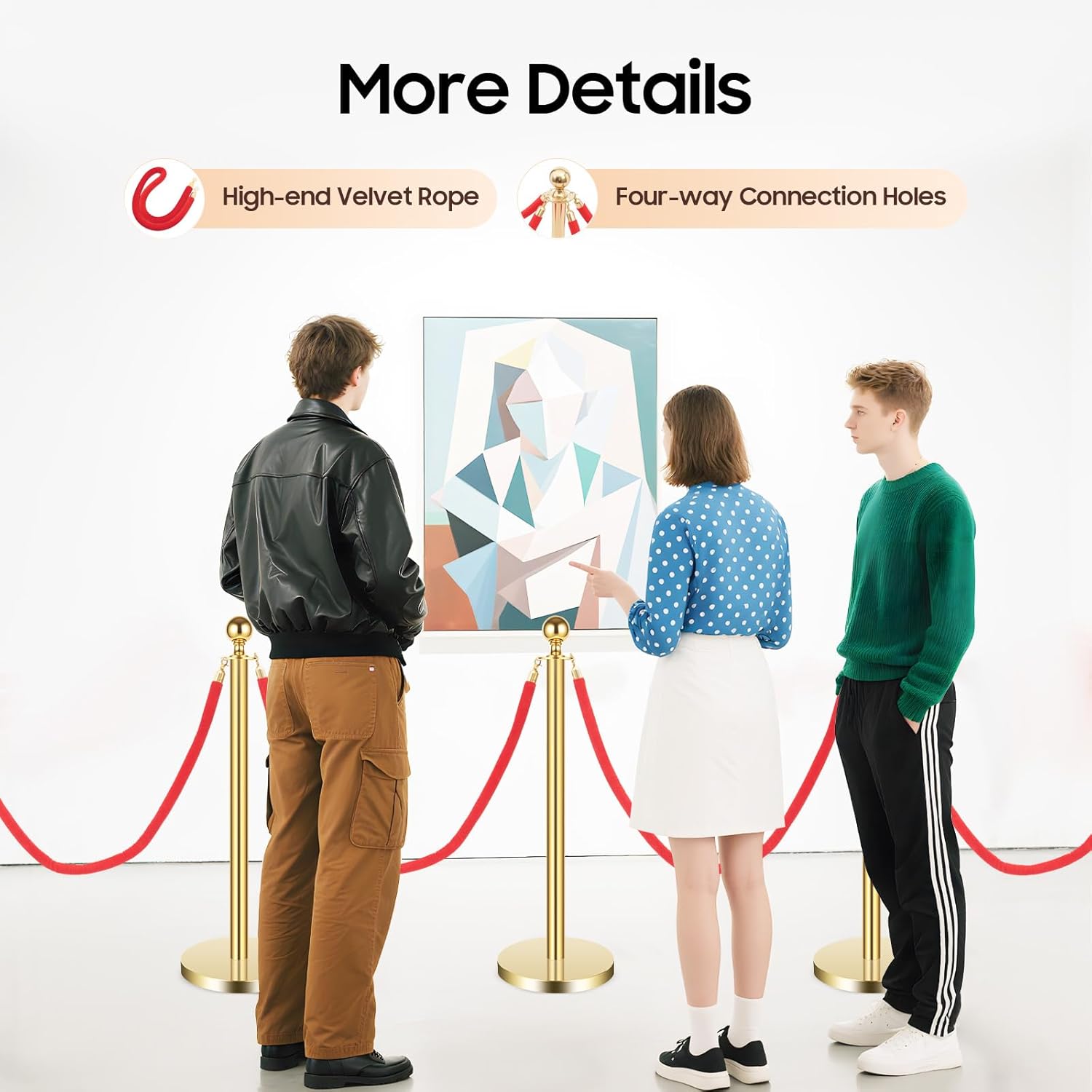 6 PCS Gold Stanchion Posts,Red Carpet Safety Barrier,Crowd Control Barriers,5 ft Red Velvet Rope Carpet Ropes,Stainless Steel Gold Stanchions,Line Dividers for Parties,Weddings,Museums
