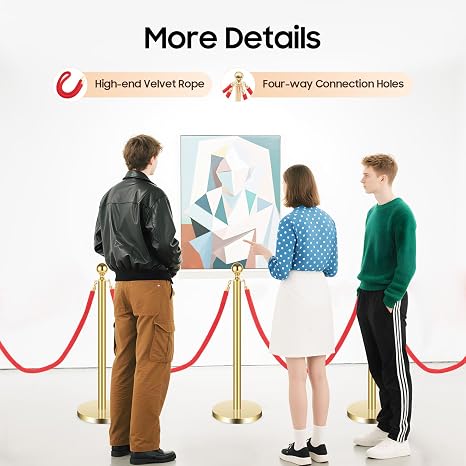 Red-Gold Stanchions Posts, 6 Packs Stanchion Set Crowd Control Barriers with 4.9 ft Red Velvet Rope, Stanchions and Velvet Ropes Red Carpet Poles for Party Supplies