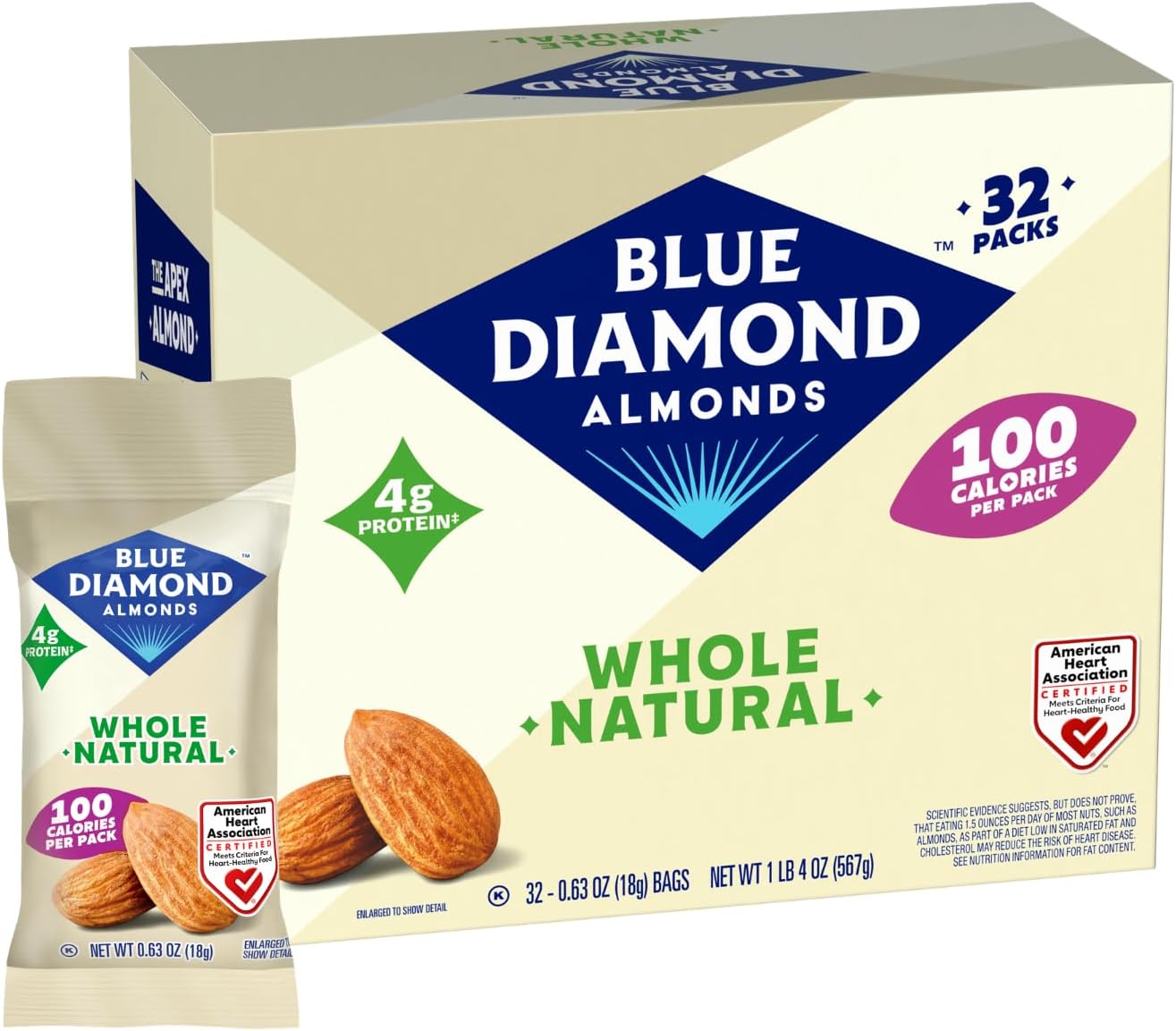 Whole Natural Raw Snack Nuts, 100 Calorie Travel Bags, 32 count