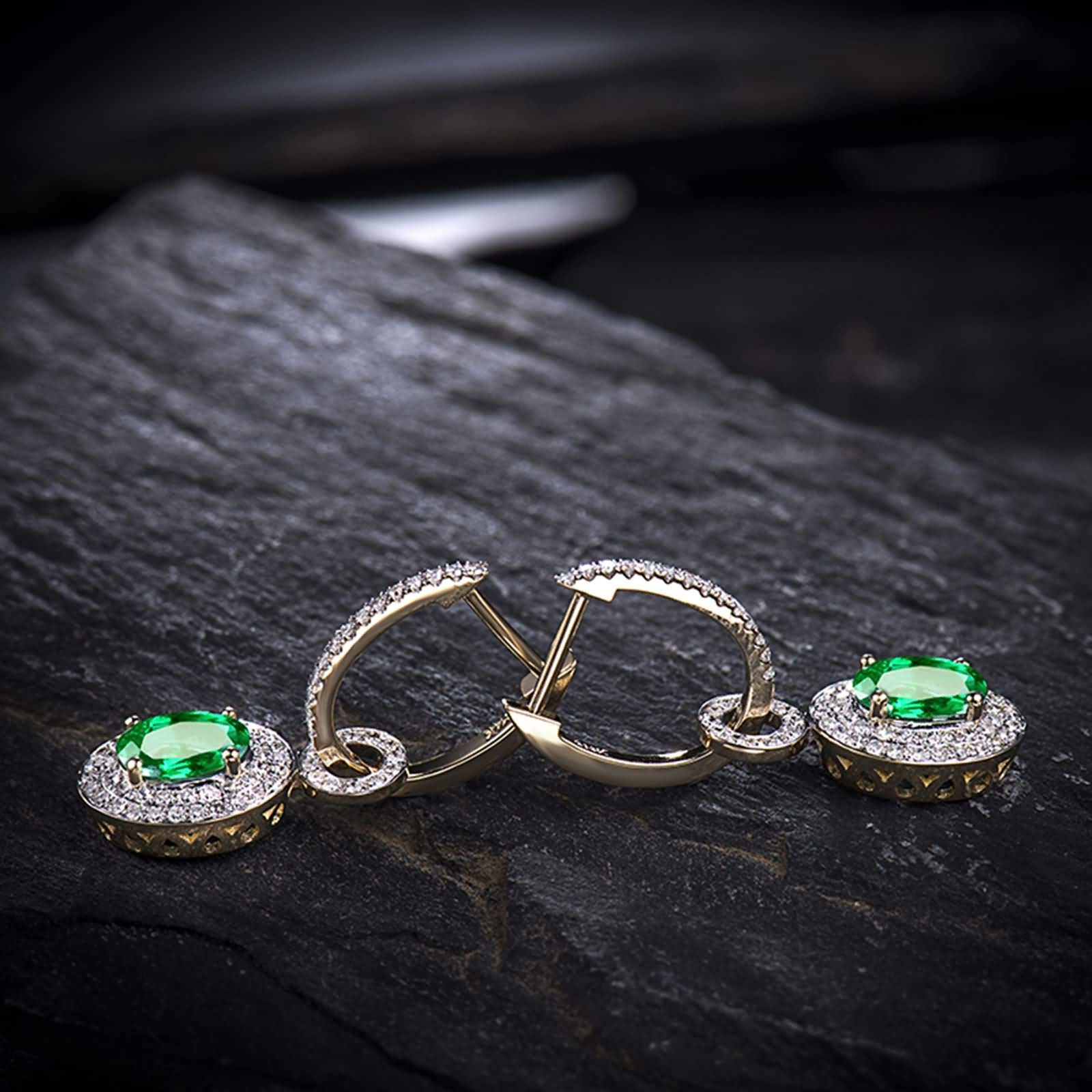 Epinki Gelbgold 18K Ohrringe Hängend, Anhänger Ohrstecker mit Smaragd 1.21ct Grün, Geschenk für Weihnachten, Gelb Gold